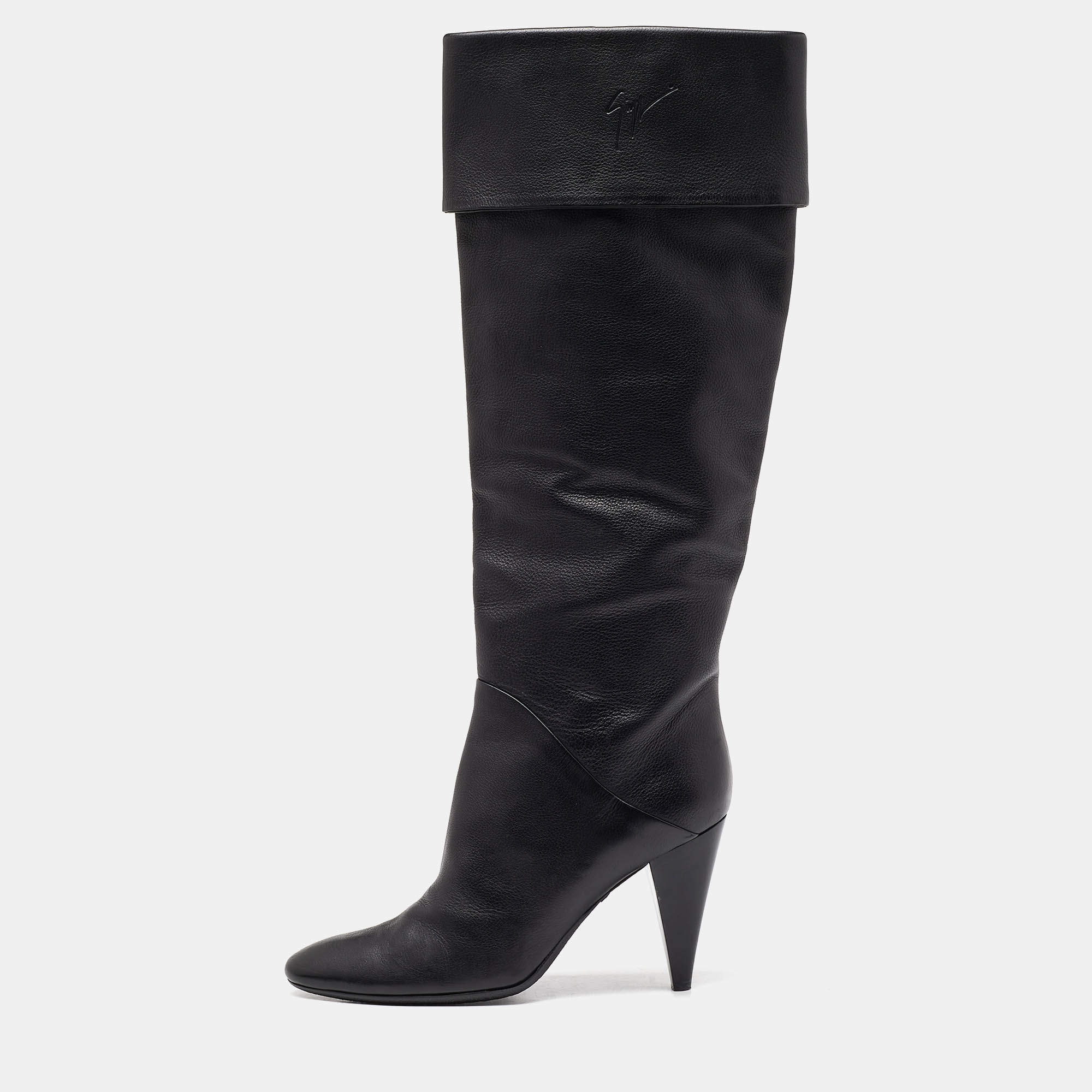 Pre Owned Giuseppe Zanotti Black Leather Knee Length Boots Size 40