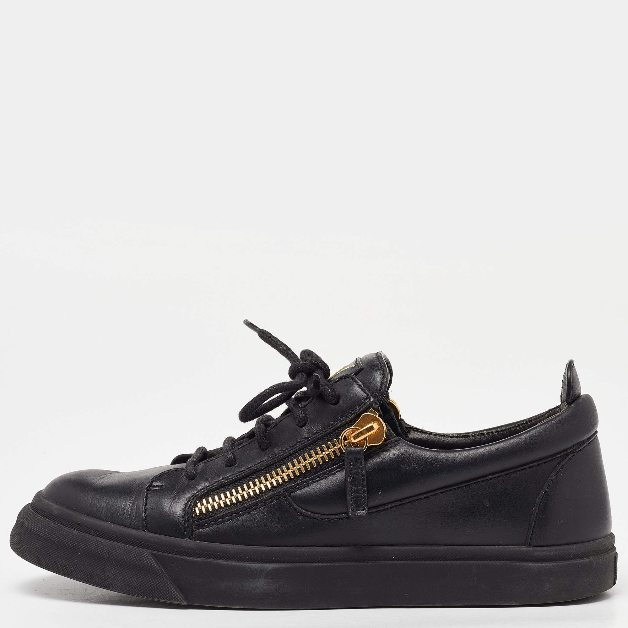 Giuseppe Zanotti Black Leather Double Zipper Low Top Sneakers Size 39