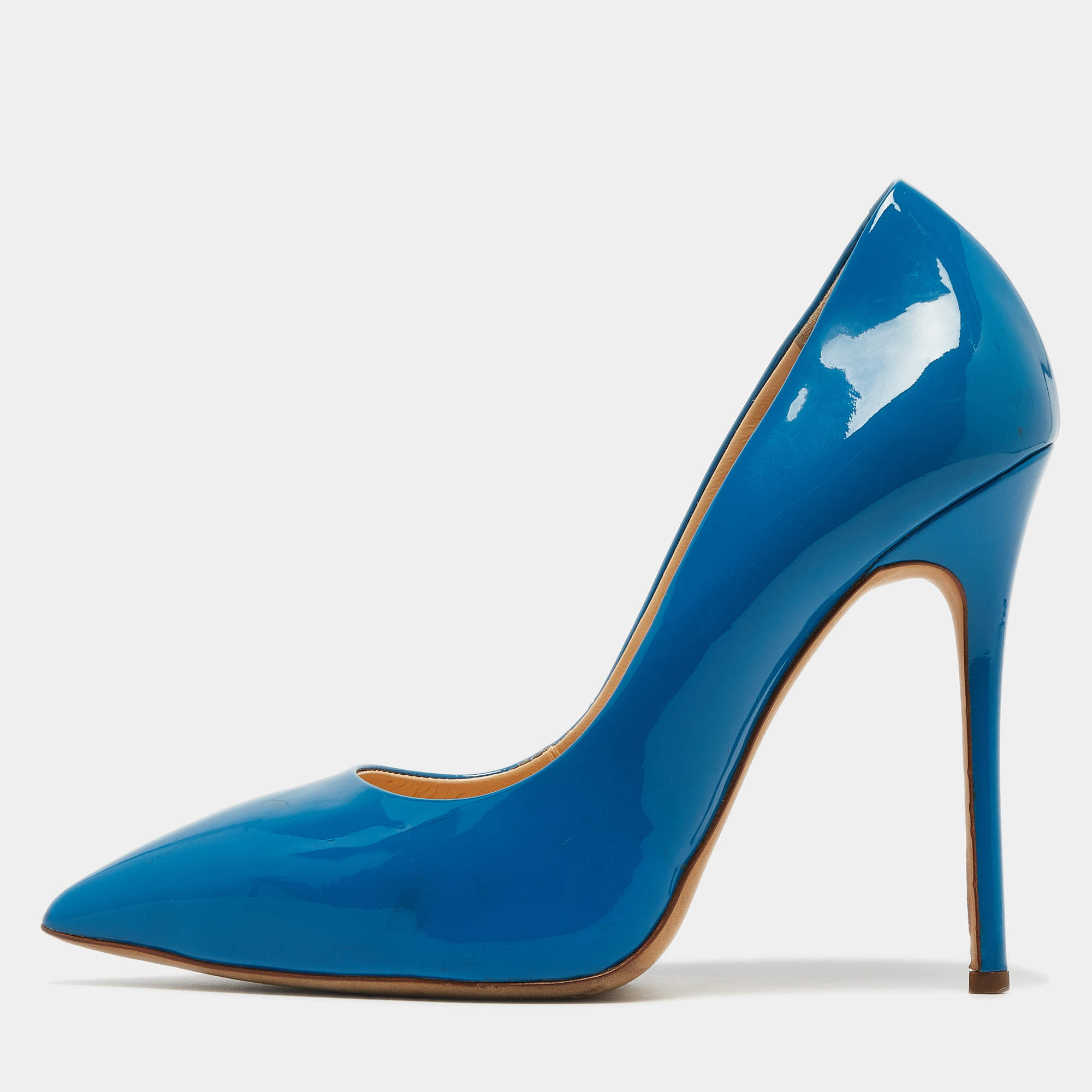 Pre Owned Giuseppe Zanotti Blue Patent Leather Pointed Toe Pumps Size 40