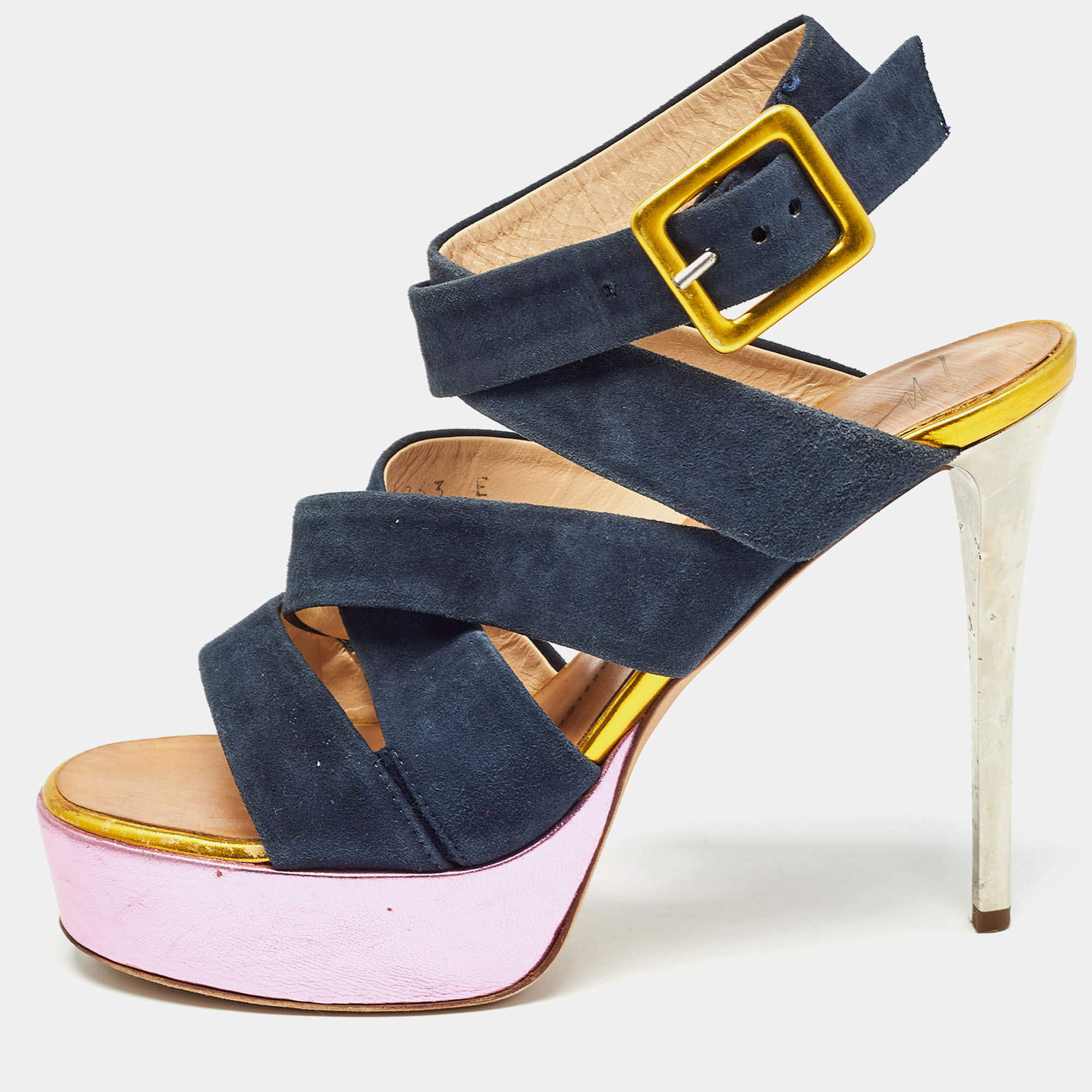 Giuseppe Zanotti Multicolor Suede and Leather Platform Sandals Size 39