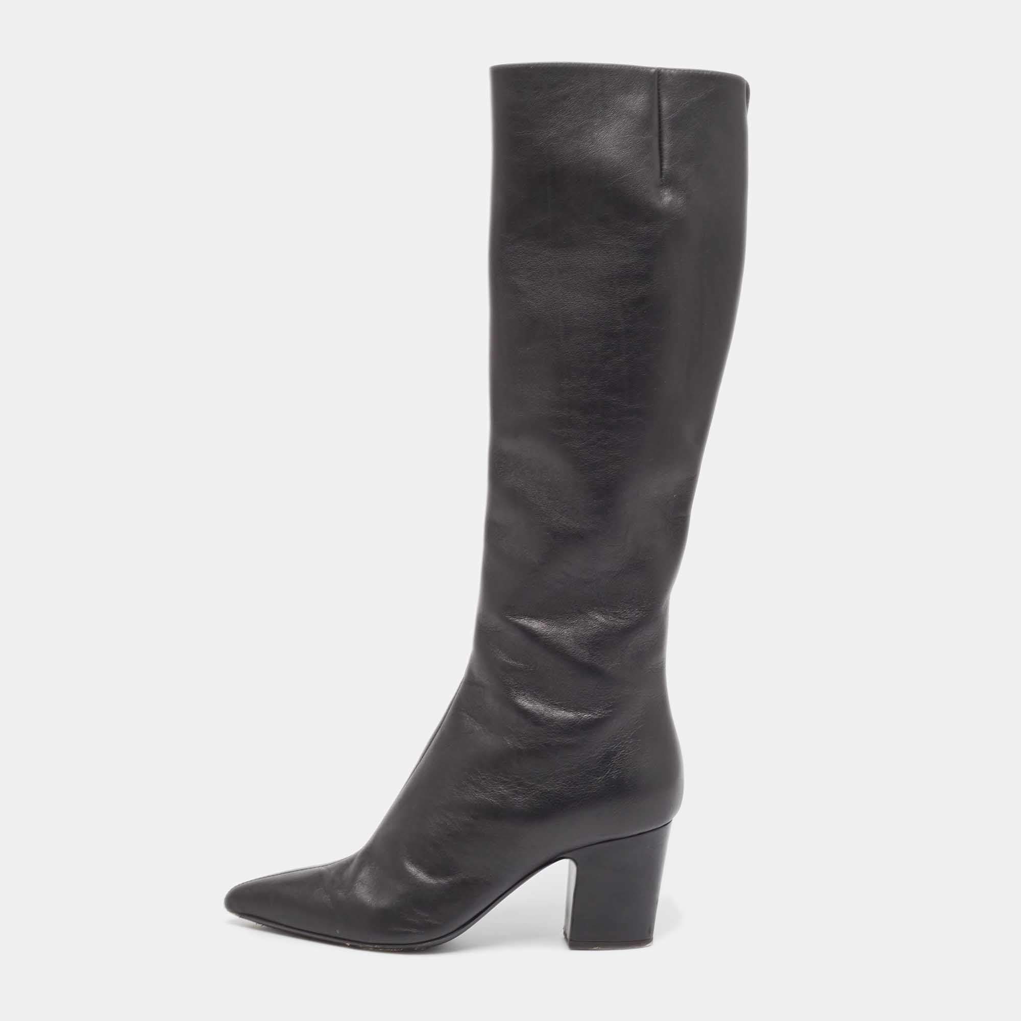 Pre Owned Giuseppe Zanotti Black Leather Knee Length Boots Size 37