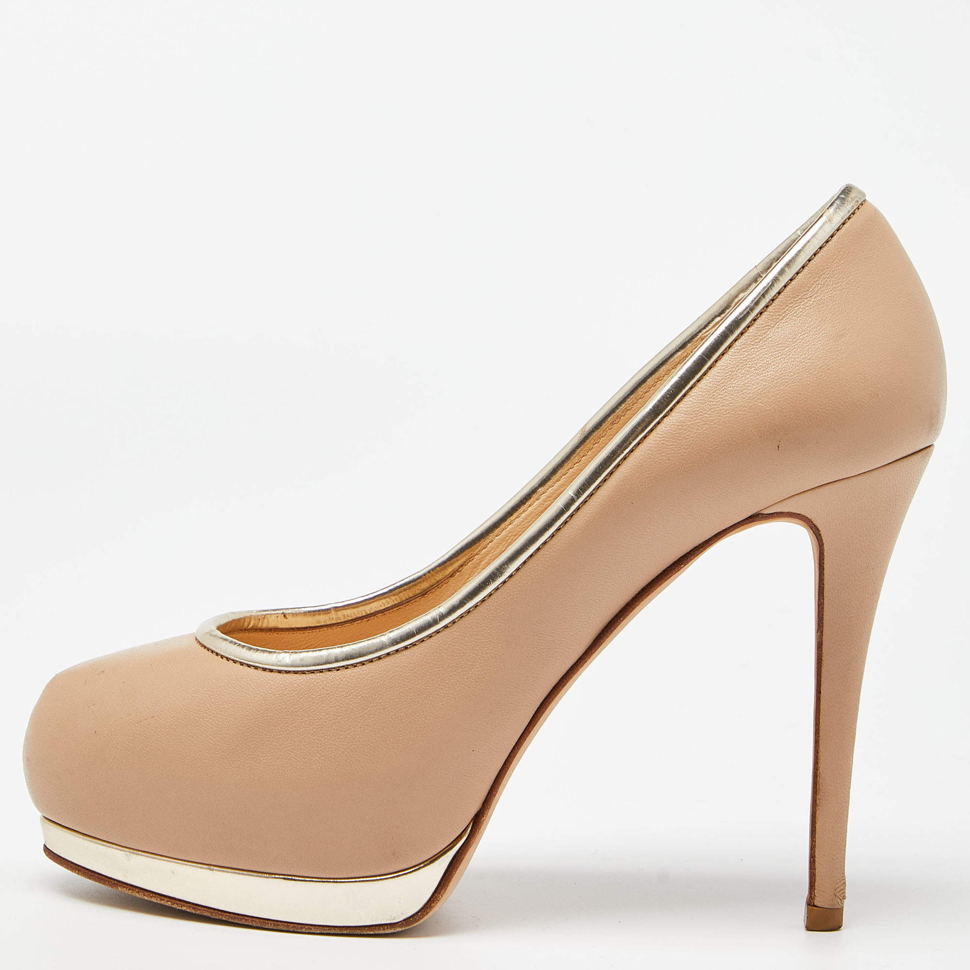 Giuseppe Zanotti Beige Leather Platform Round Toe Pumps Size 36