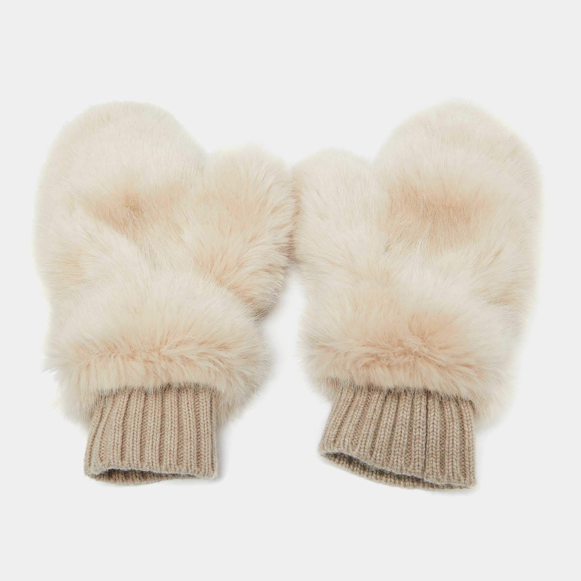 Givenchy Ivory Cashmere & Faux Fur Mittens