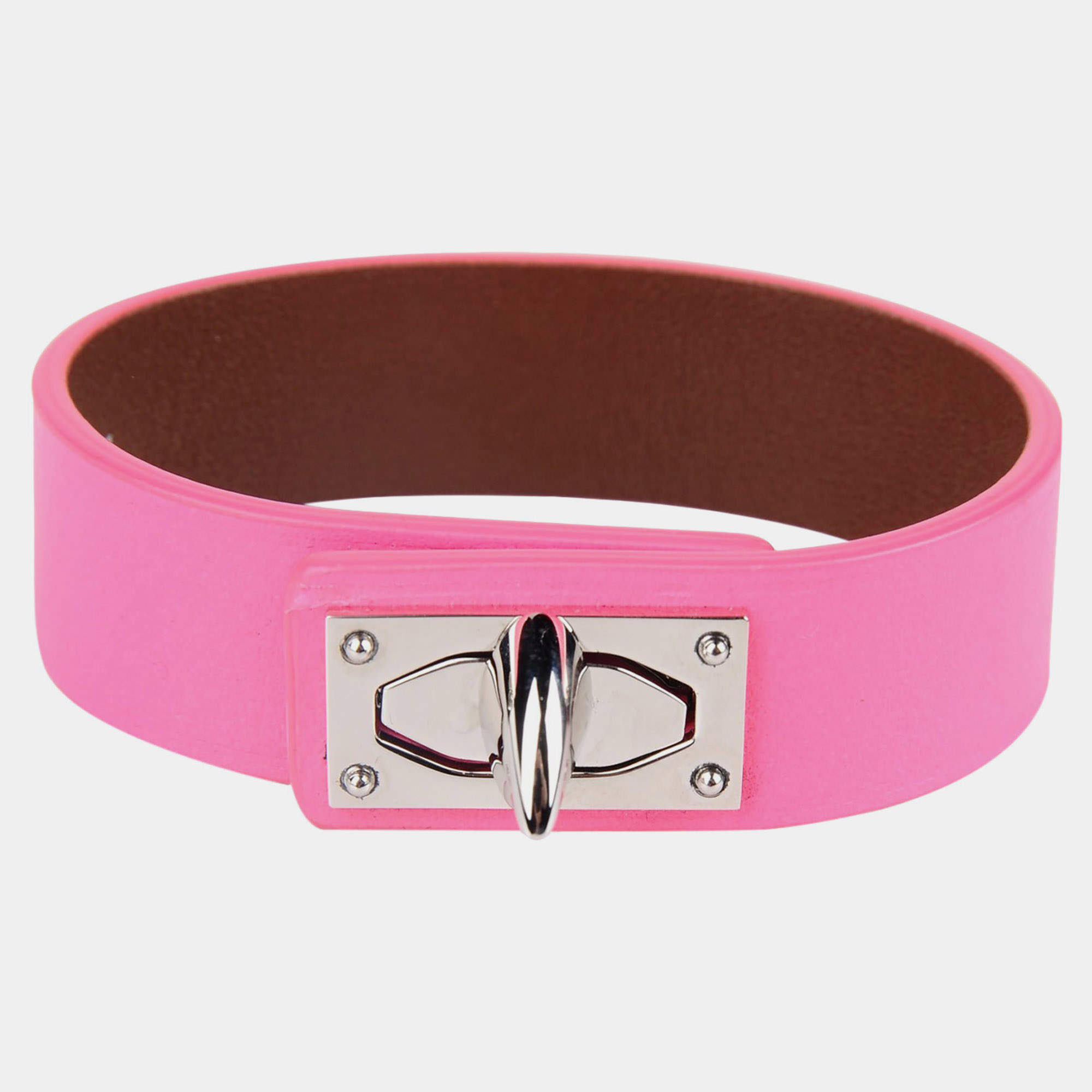 Pre Owned Givenchy Pink Leather Silver Tone Shark Bracelet M