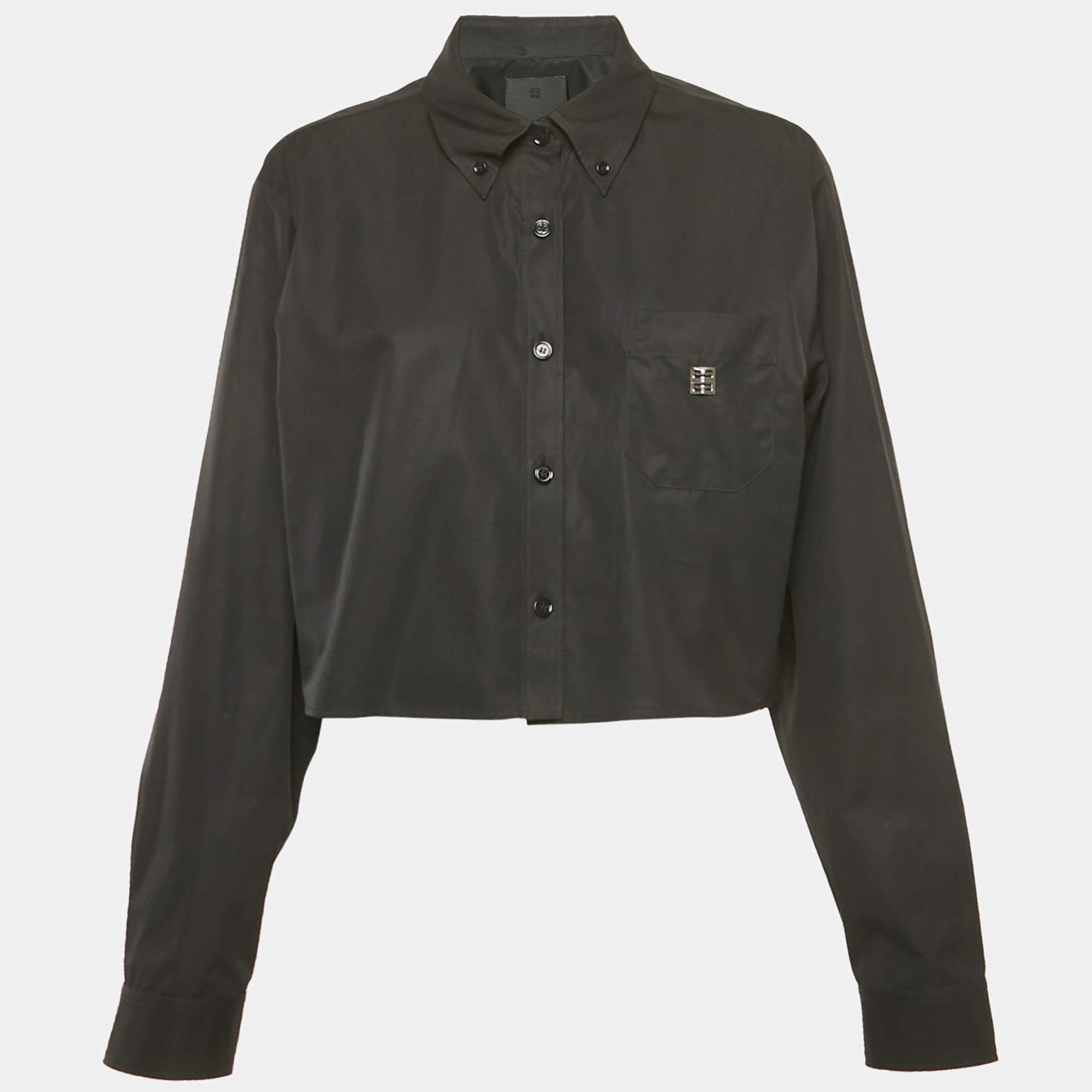 Pre Owned Givenchy Black Poplin Crop Shirt M