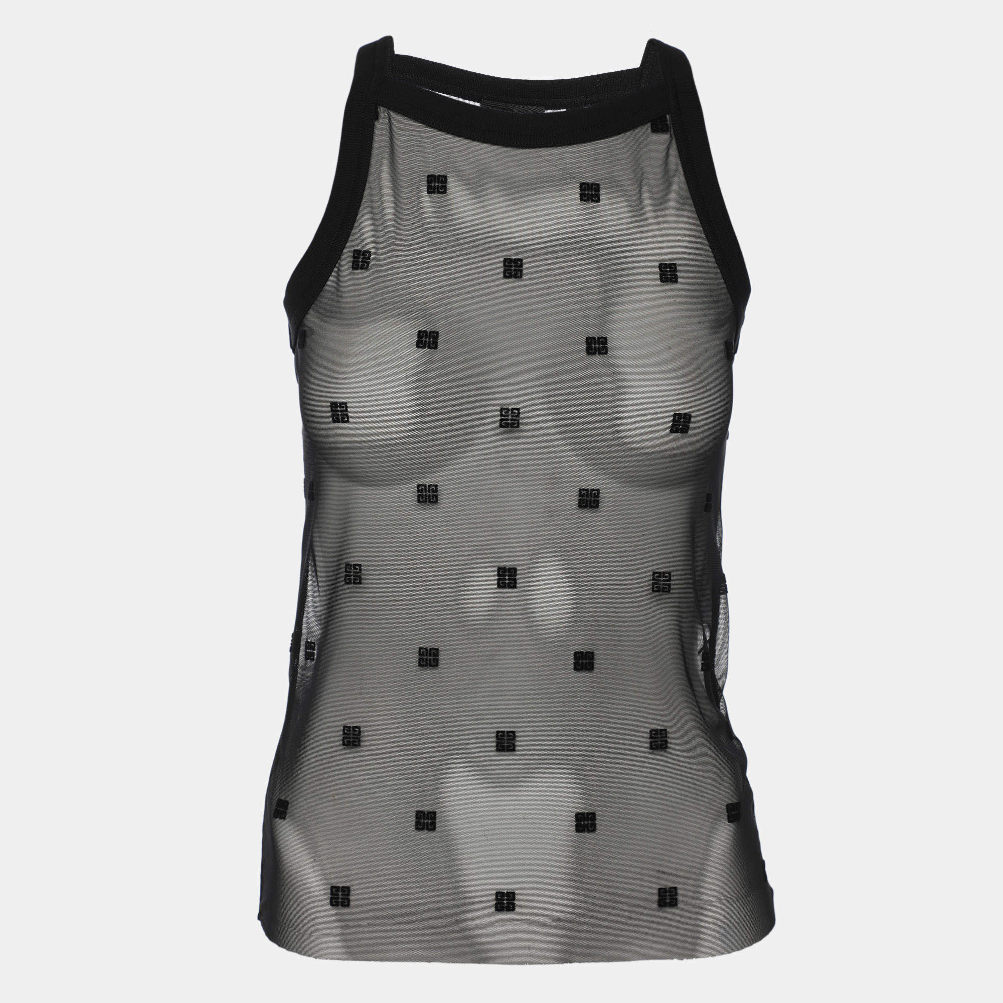 Pre Owned Givenchy Black Logo Tulle Tank Top XS