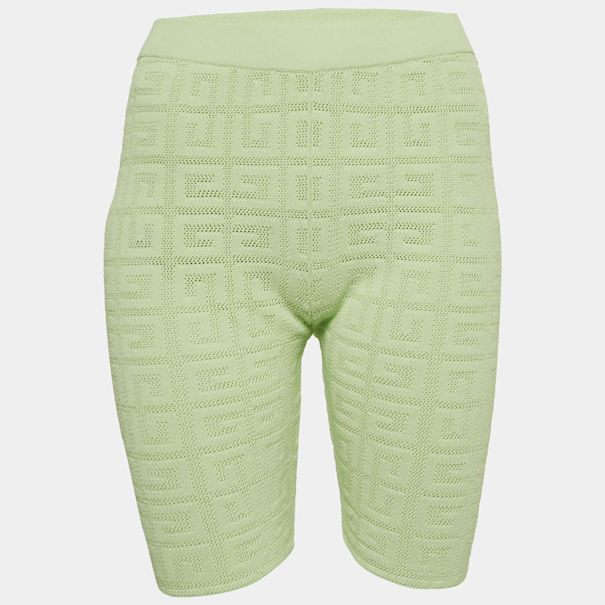 Pre Owned Givenchy Green Stretch Mesh Logo Biker Shorts M