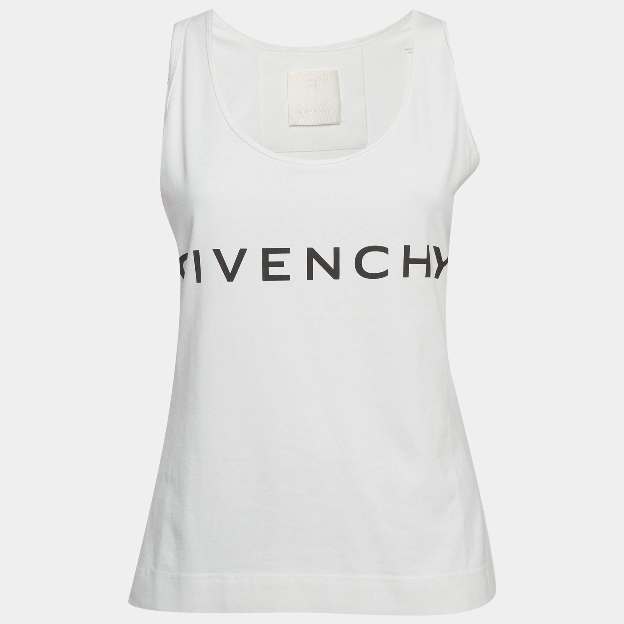 مملوكة مسبقًا Givenchy White Logo Print Jersey Tank Top M