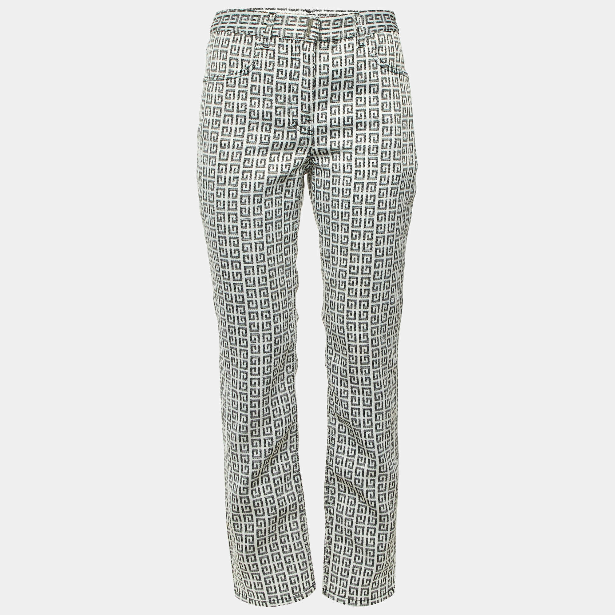Pre Owned Givenchy Monochrome 4G Motif Jacquard Regular Fit Trousers S/Waist 31"