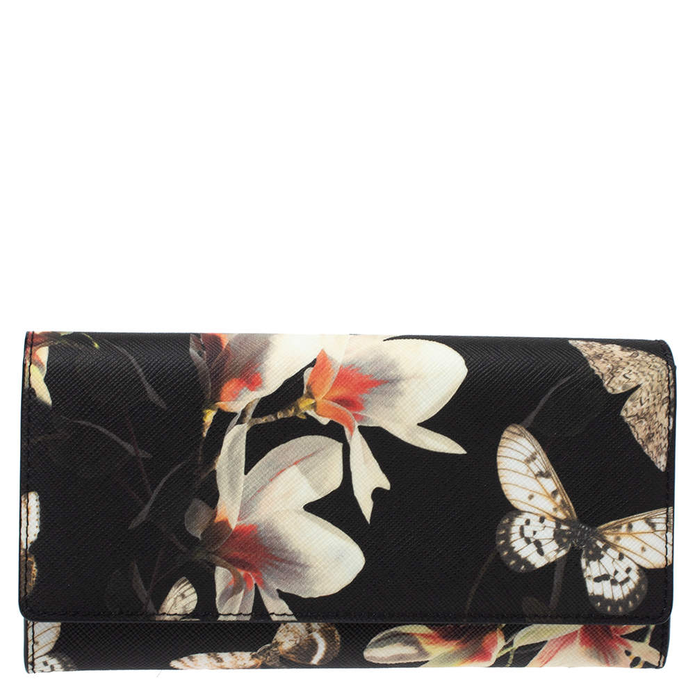 Pre Owned Givenchy Multicolor Floral Print Leather Flap Continental Wallet