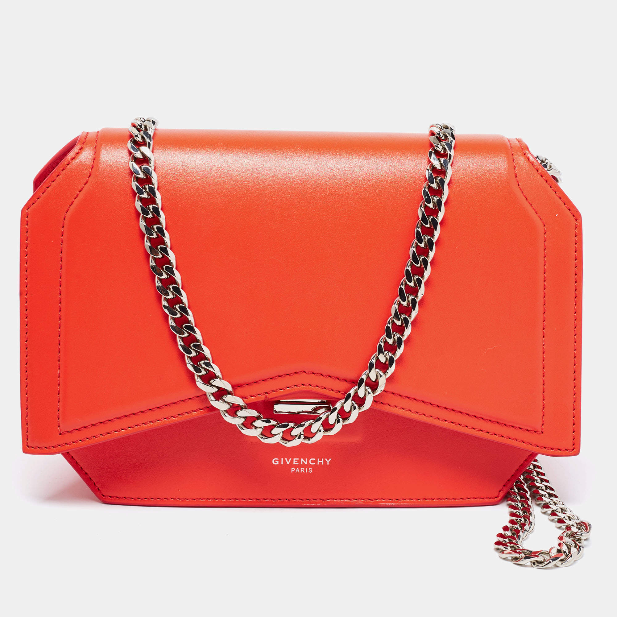 Pre Owned Givenchy Orange Leather Bow Cut Flap Shoulder Bag