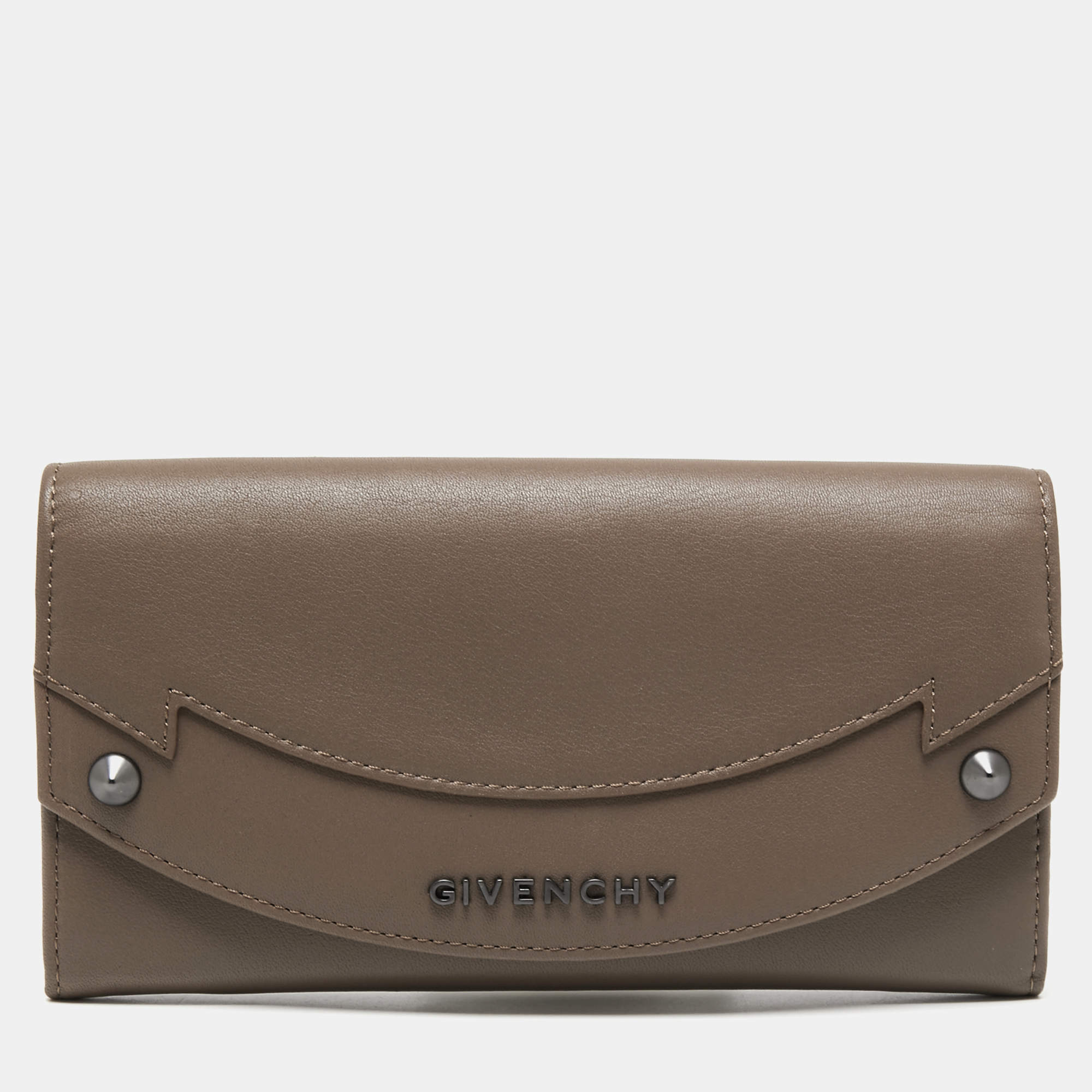 Pre Owned Givenchy Brown Leather Flap Continental Wallet