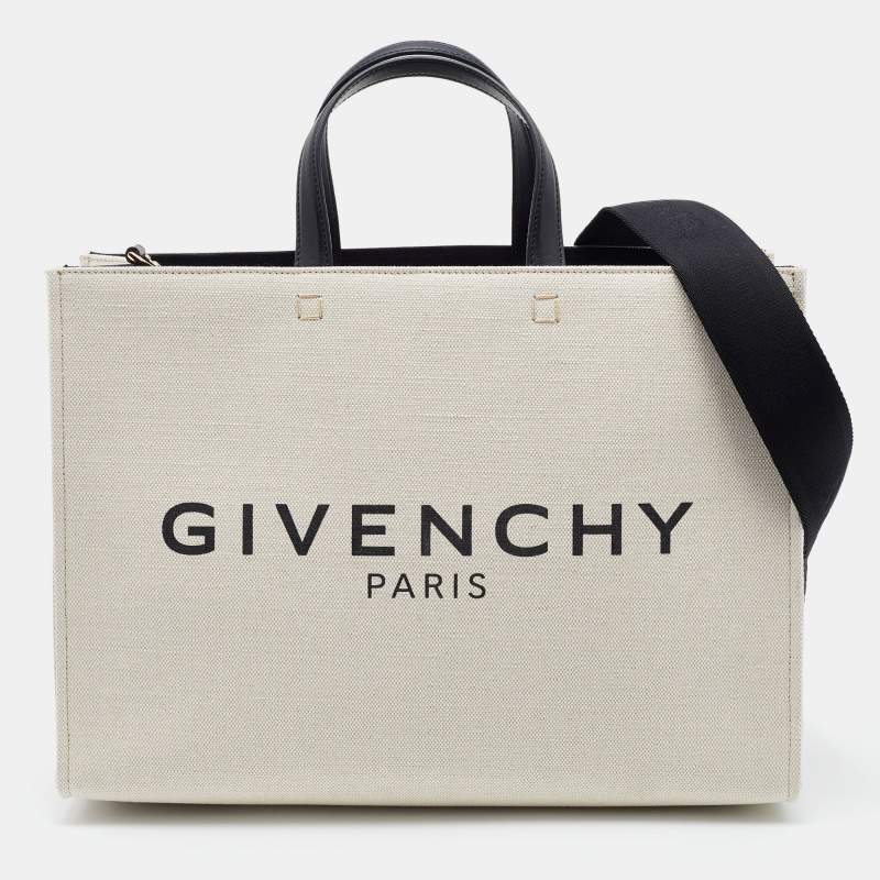 Pre Owned Givenchy Beige/Black Canvas and Leather Medium "G" Shopper Tote