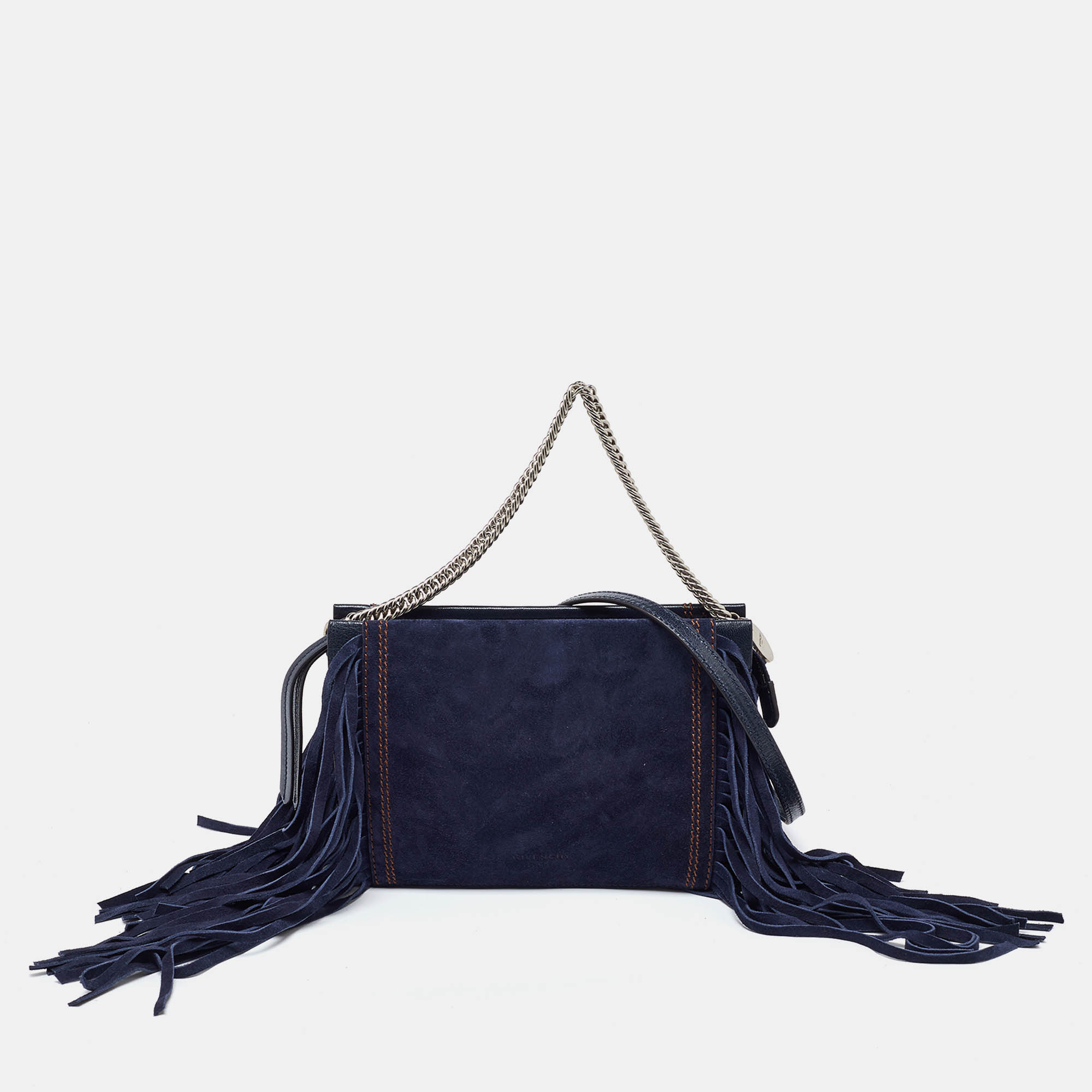 مملوكة مسبقًا Givenchy Navy Blue Leather and Suede Fringe Crossbody Bag