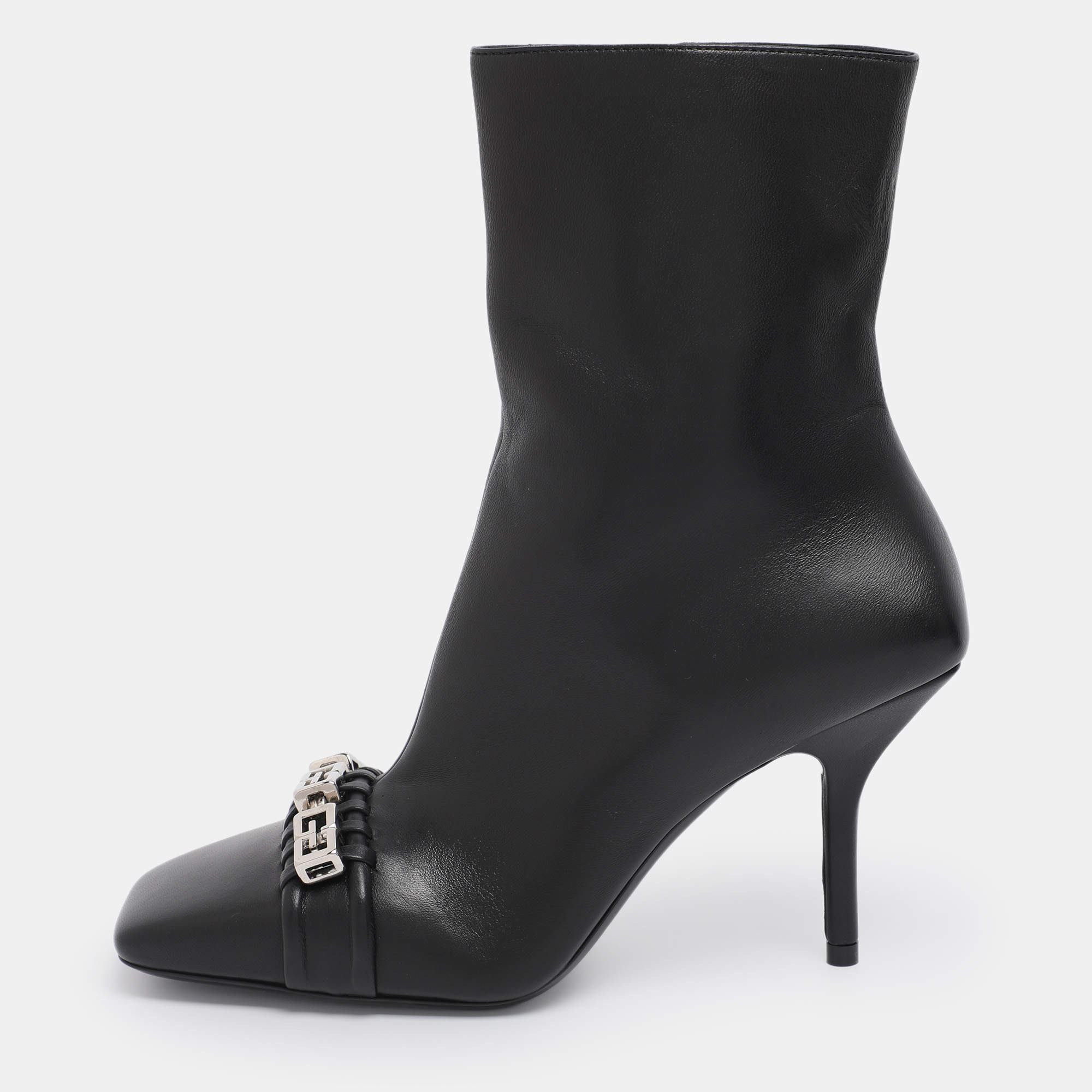 Pre Owned Givenchy Black Leather G Woven Ankle Length Boots Size 36