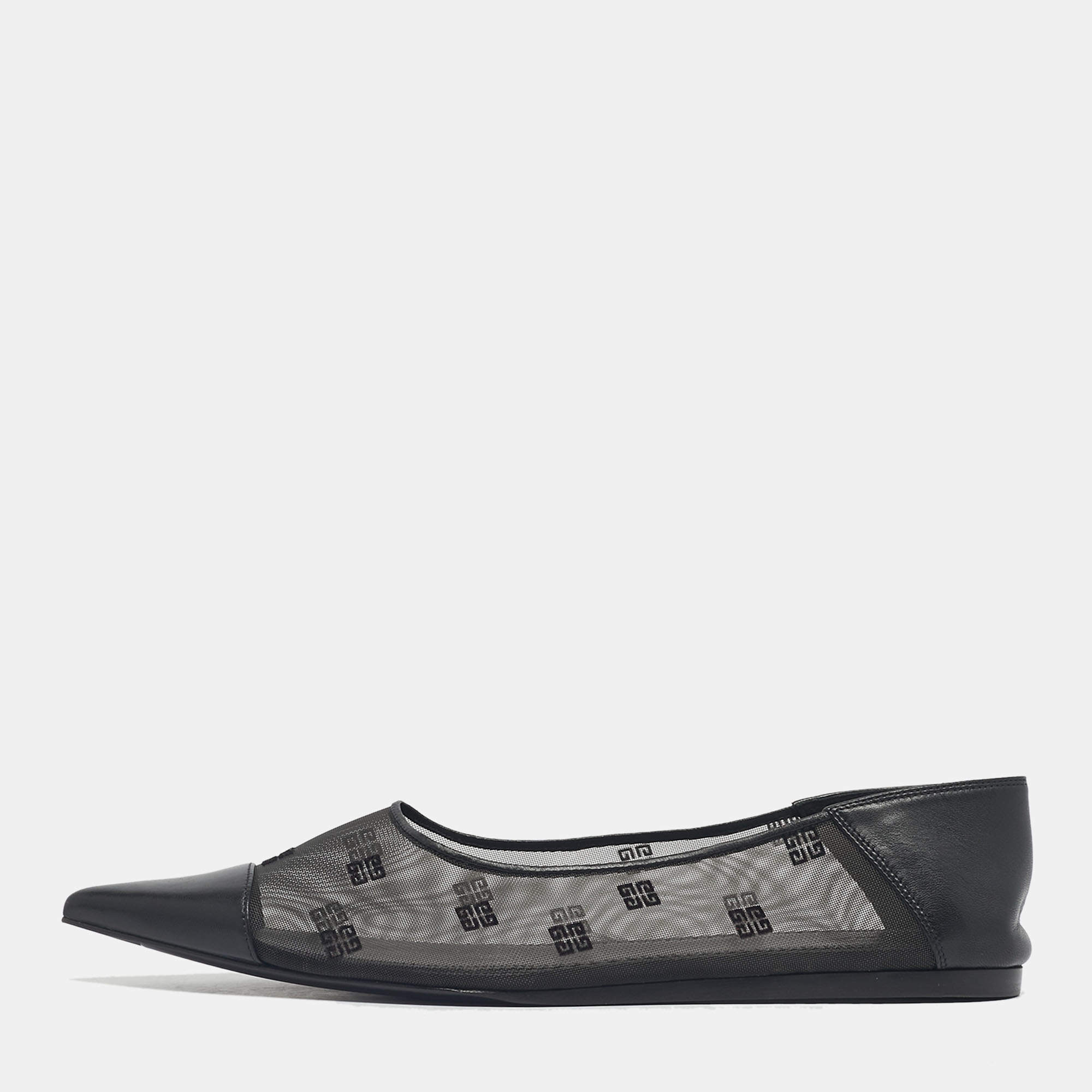 Pre Owned Givenchy Black Leather and Mesh 4G Ballet Flats Size 40