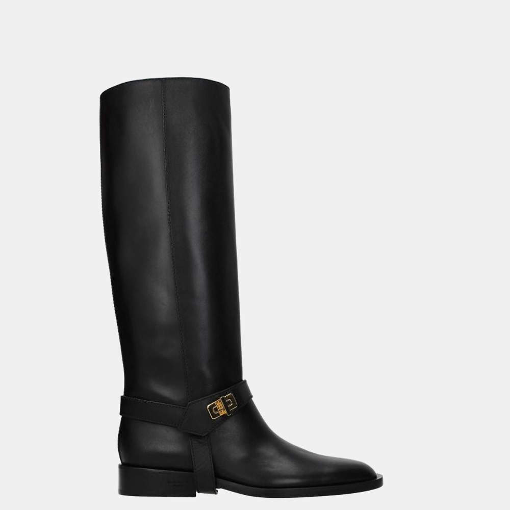 Pre Owned Givenchy Black Leather Eden Knee Boots Size US 9 EU 39.5