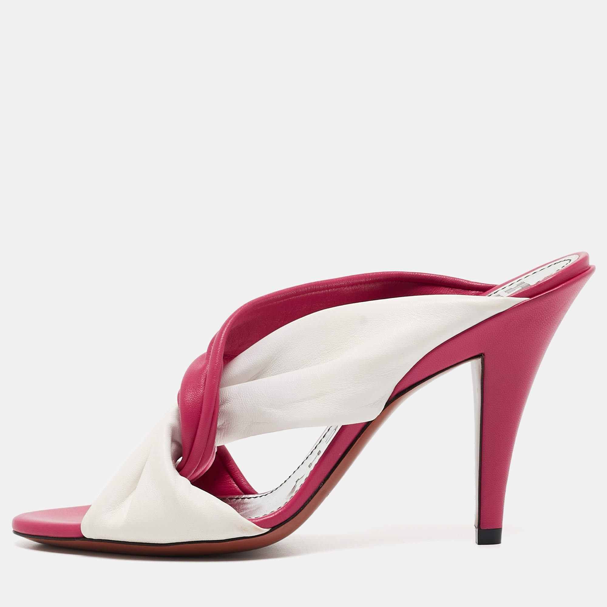 Pre Owned Givenchy Pink/White Leather Slide Sandals Size 36.5