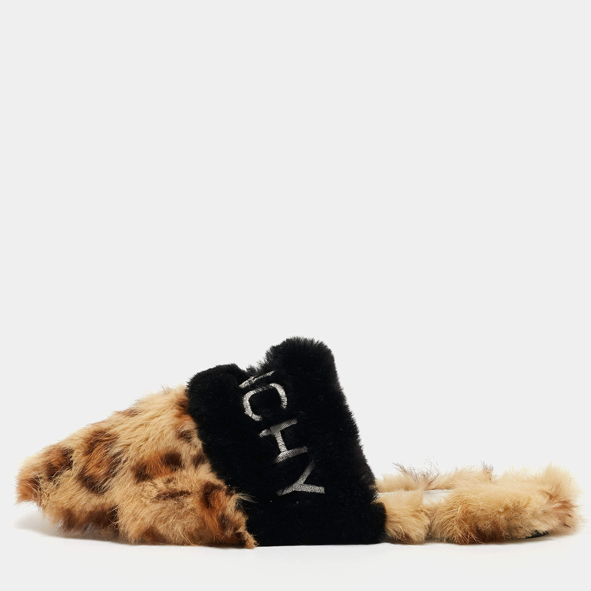 Givenchy Brown/Black Calf Hair Flat Slides Size 38   