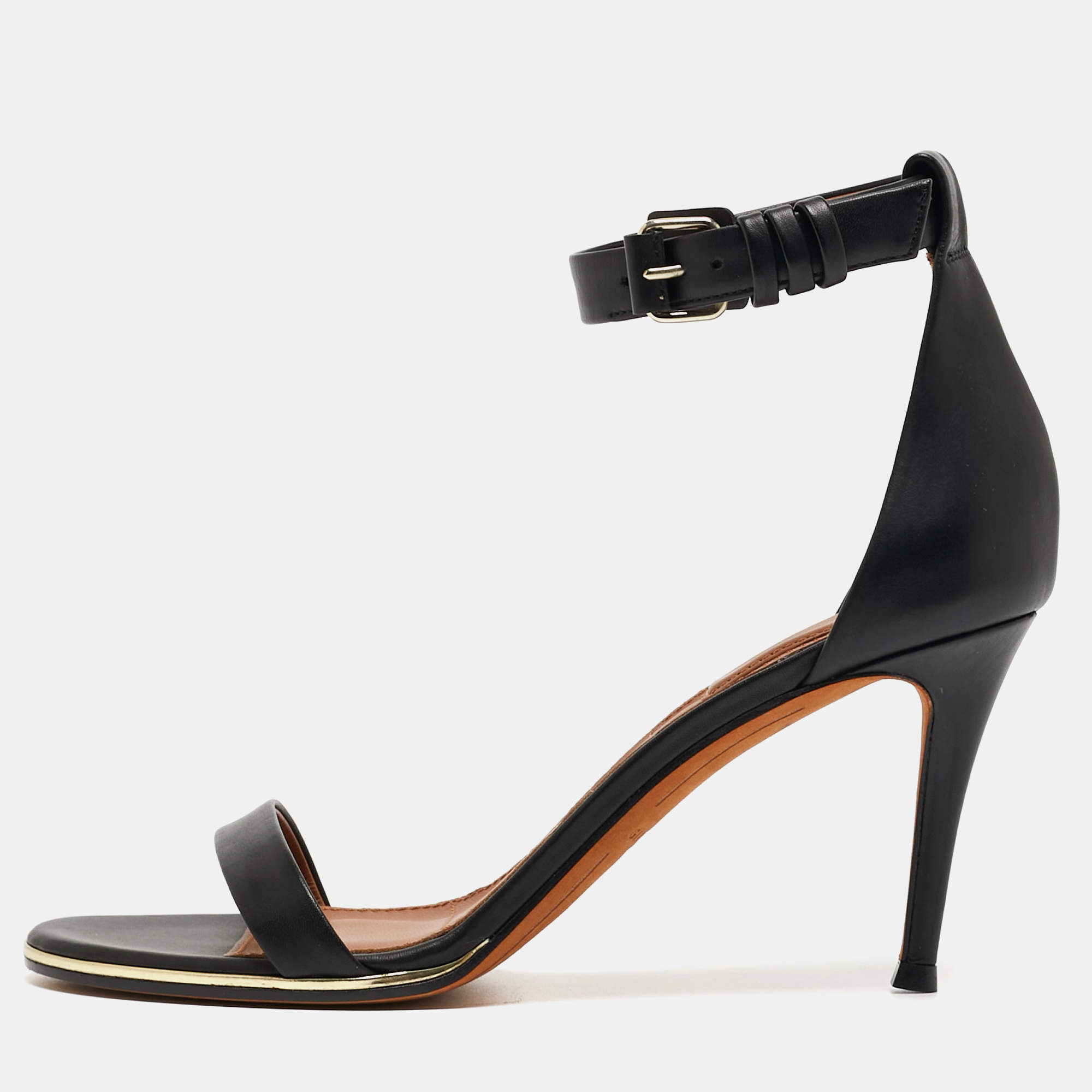 Pre Owned Givenchy Black Leather Ankle Sandals Size 36.5