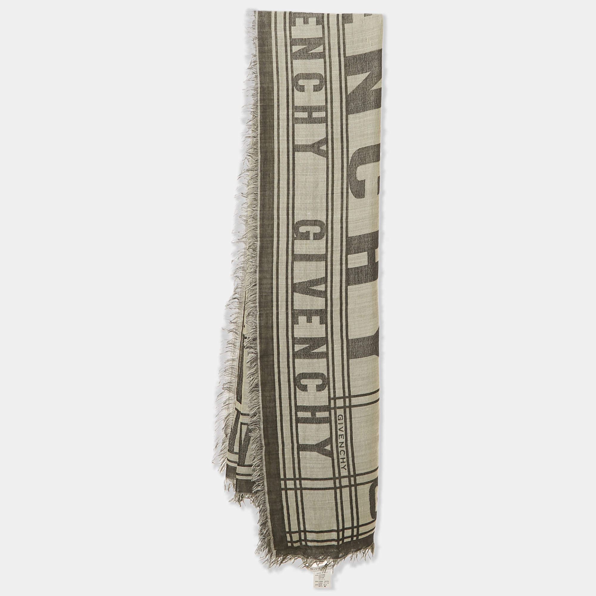 Pre Owned Givenchy Monochrome Lettering Cotton Blend Scarf