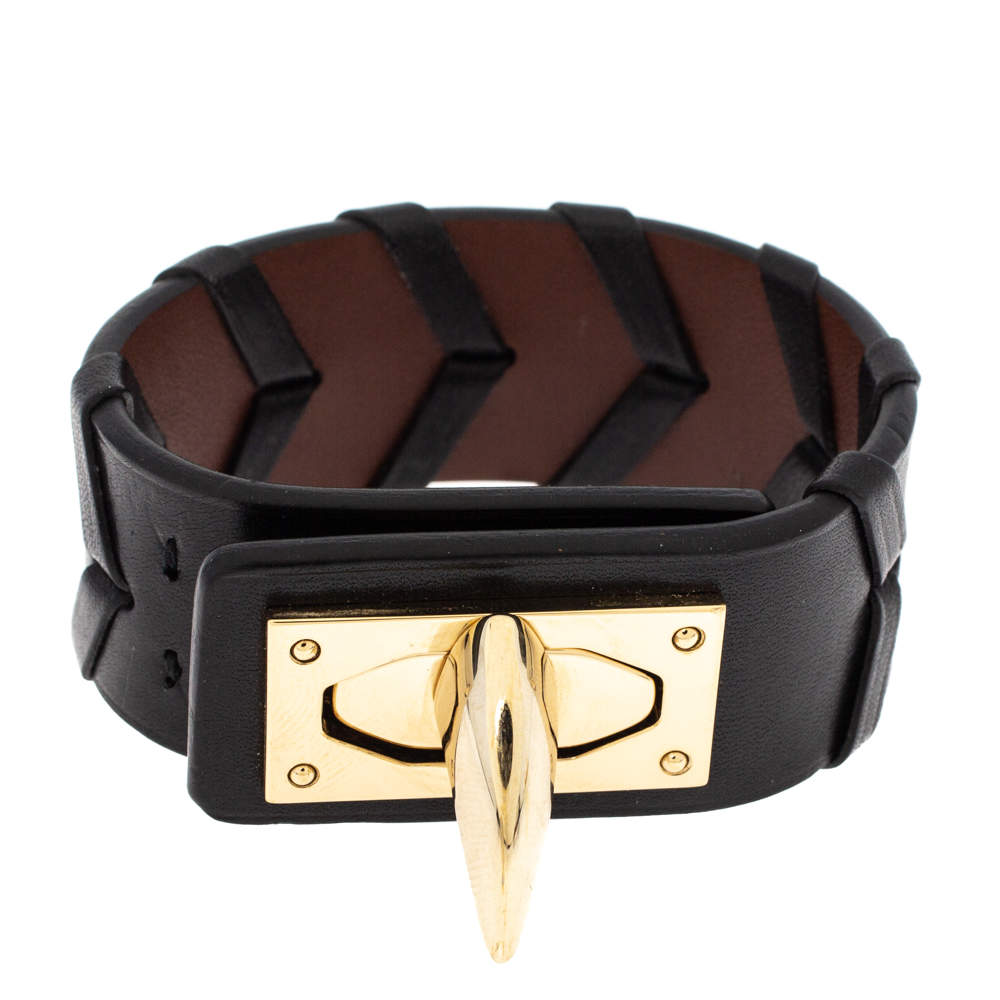 Givenchy Leather Shark Tooth Motif Gold Tone Bracelet
