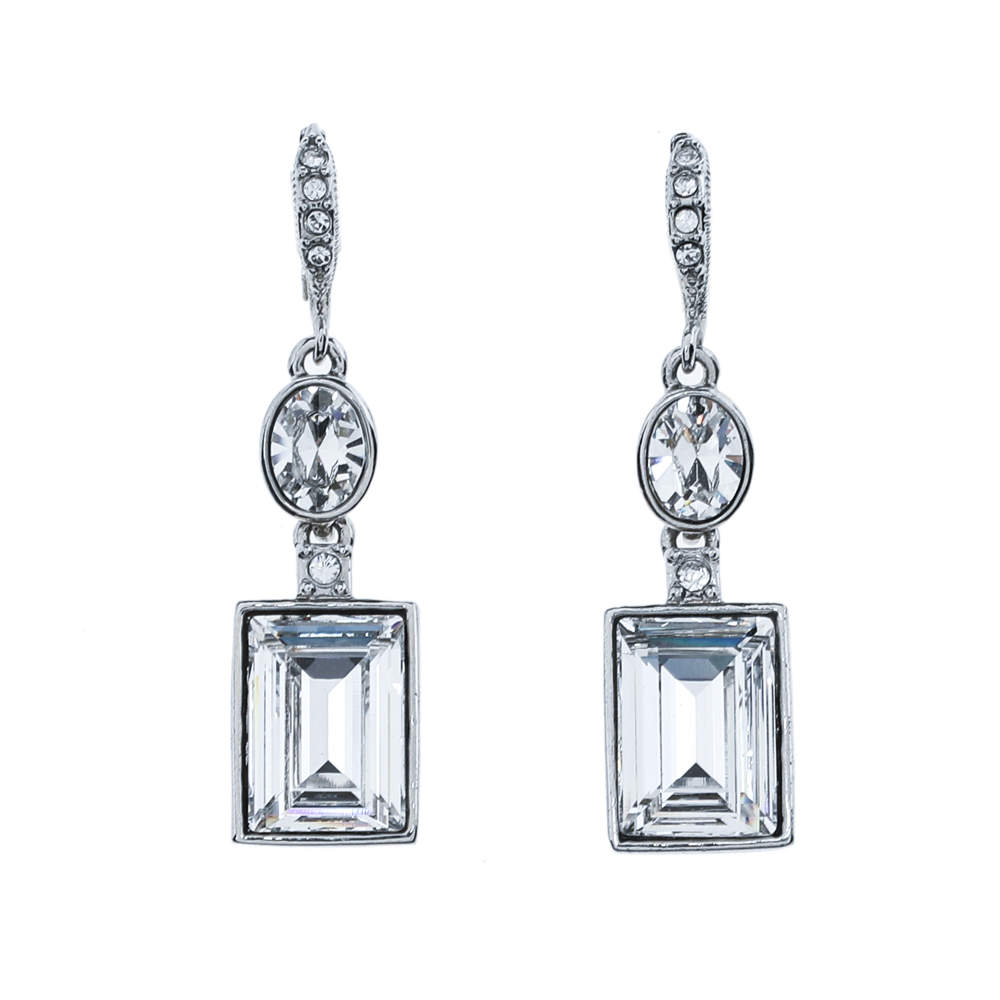 Pre Owned Givenchy Silver Tone Crystal Drop Earrings