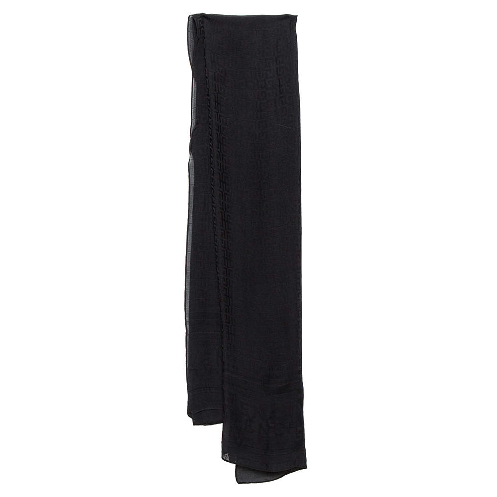 Givenchy Black Logo Print Silk Scarf
