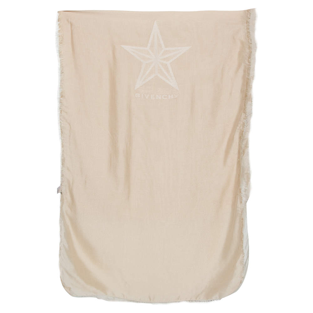 Pre Owned Givenchy Ivory Cotton Silk Star Logo Jacquard Scarf