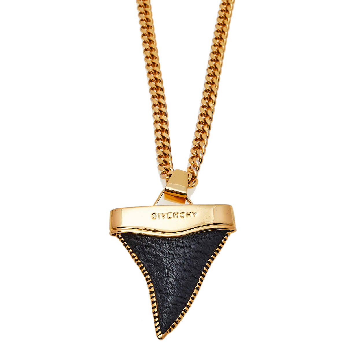 Givenchy Black Leather Shark Tooth Pendant Necklace