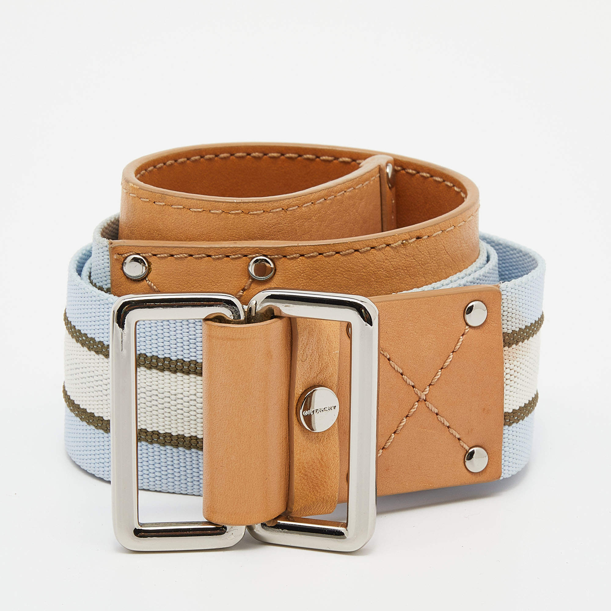 Givenchy Blue/Brown Canvas and Leather Belt 100cm (M)