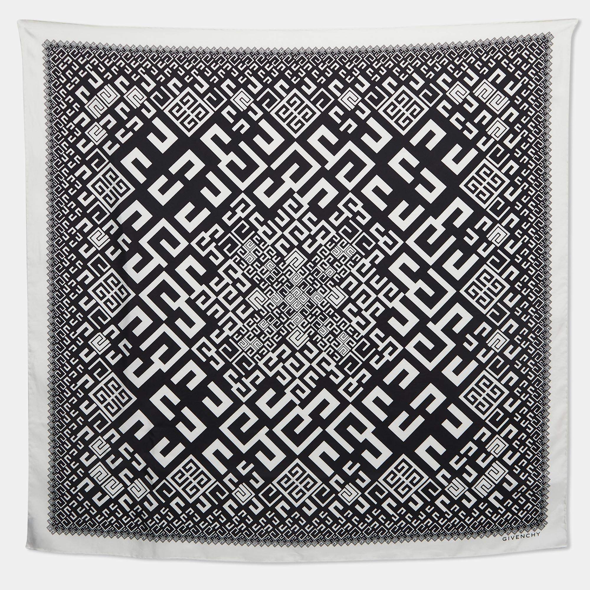 Pre Owned Givenchy Black/White Logo Print Silk Scarf