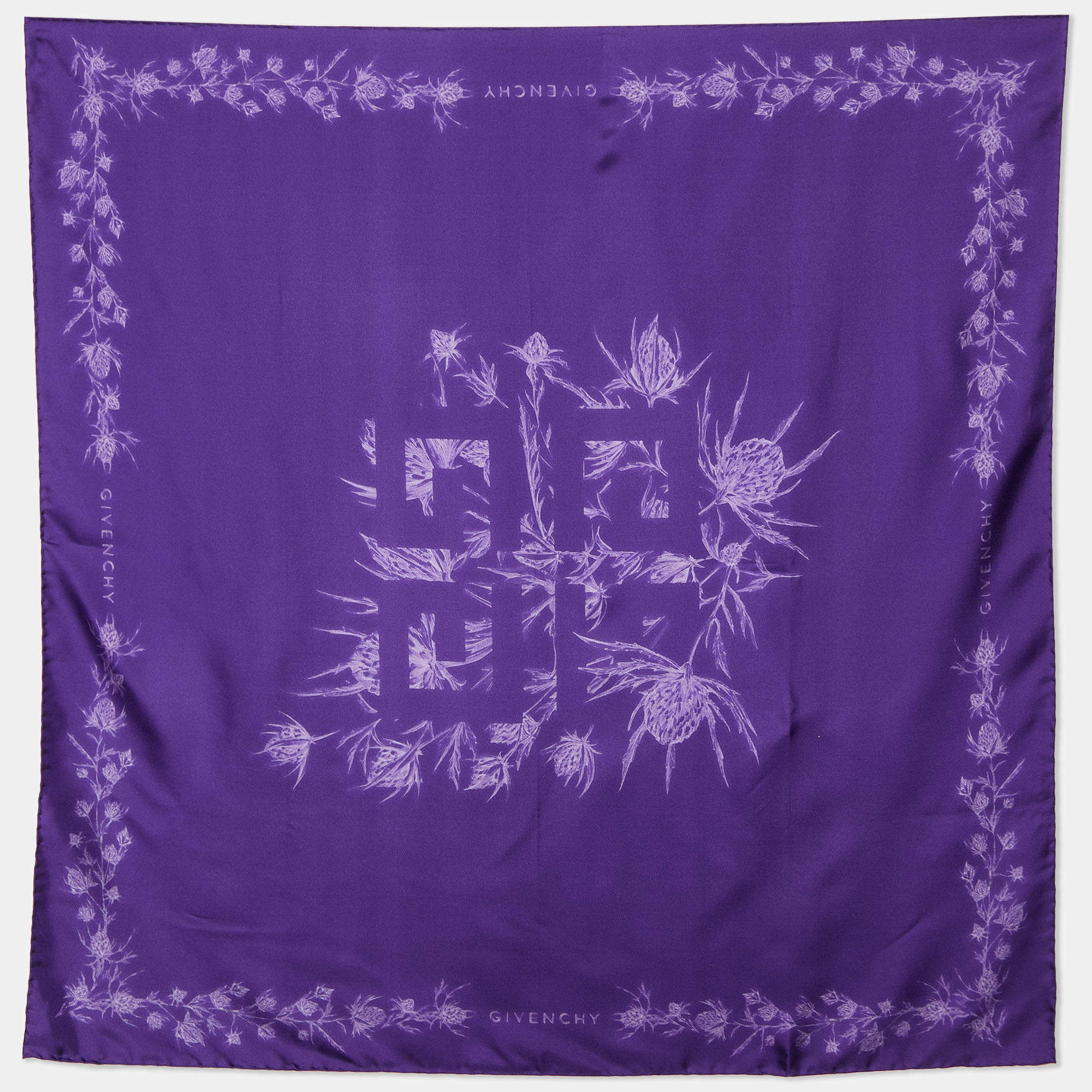 Pre Owned Givenchy Purple Floral Printed Silk Square Scarf