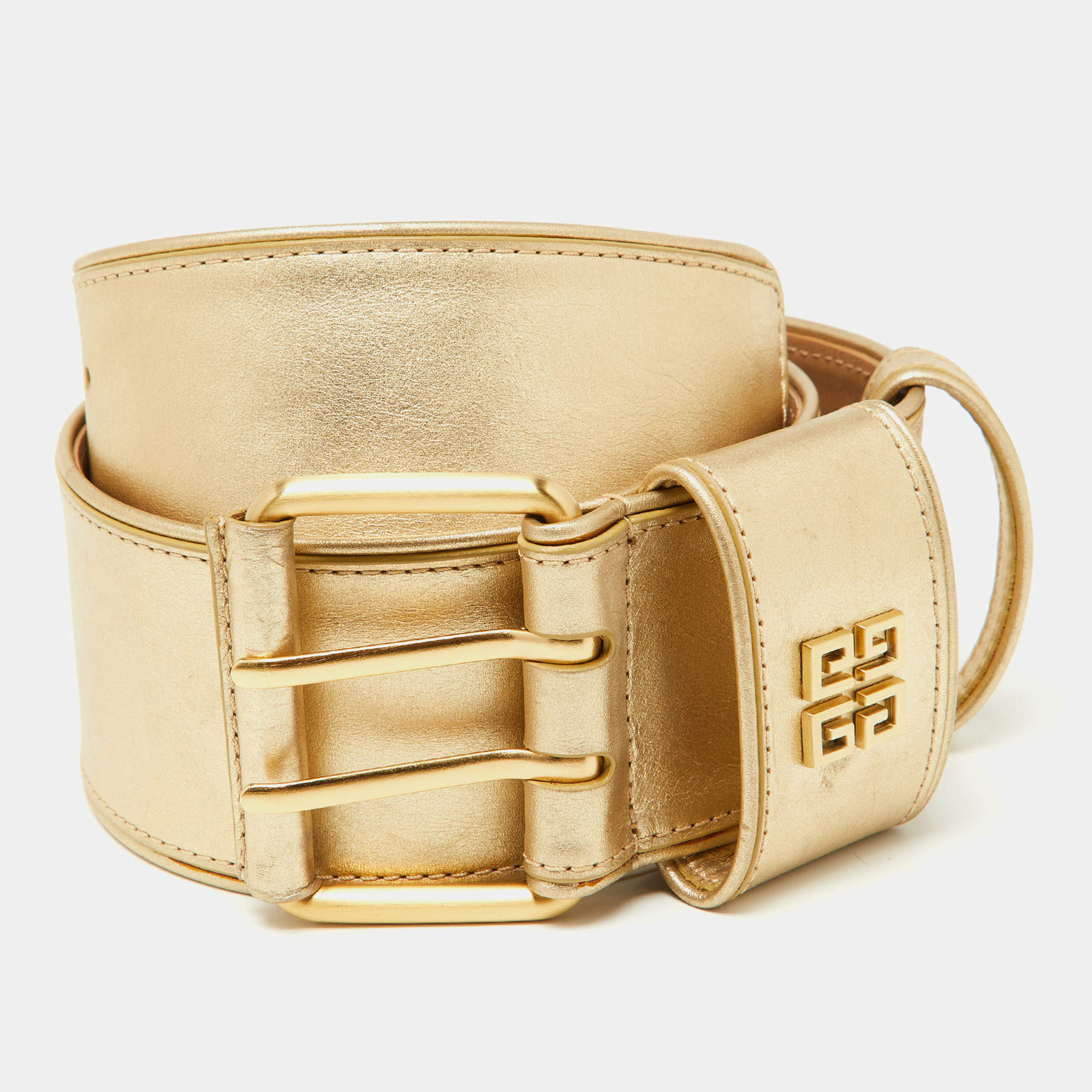 Pre Owned Givenchy Metallic Gold Leather Wide Waist Belt S