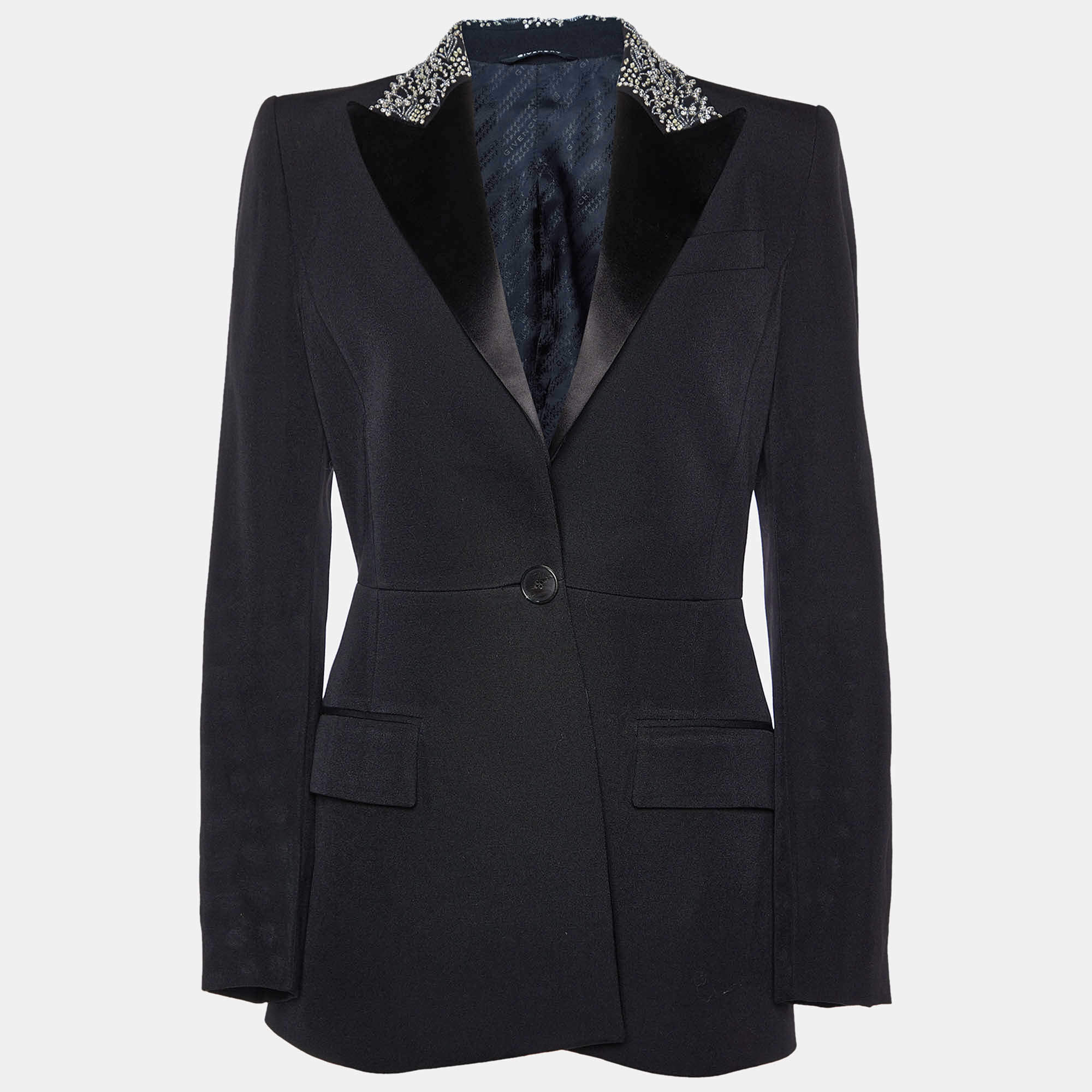 Pre Owned Givenchy Black Wool Embellished Single Breasted Blazer S