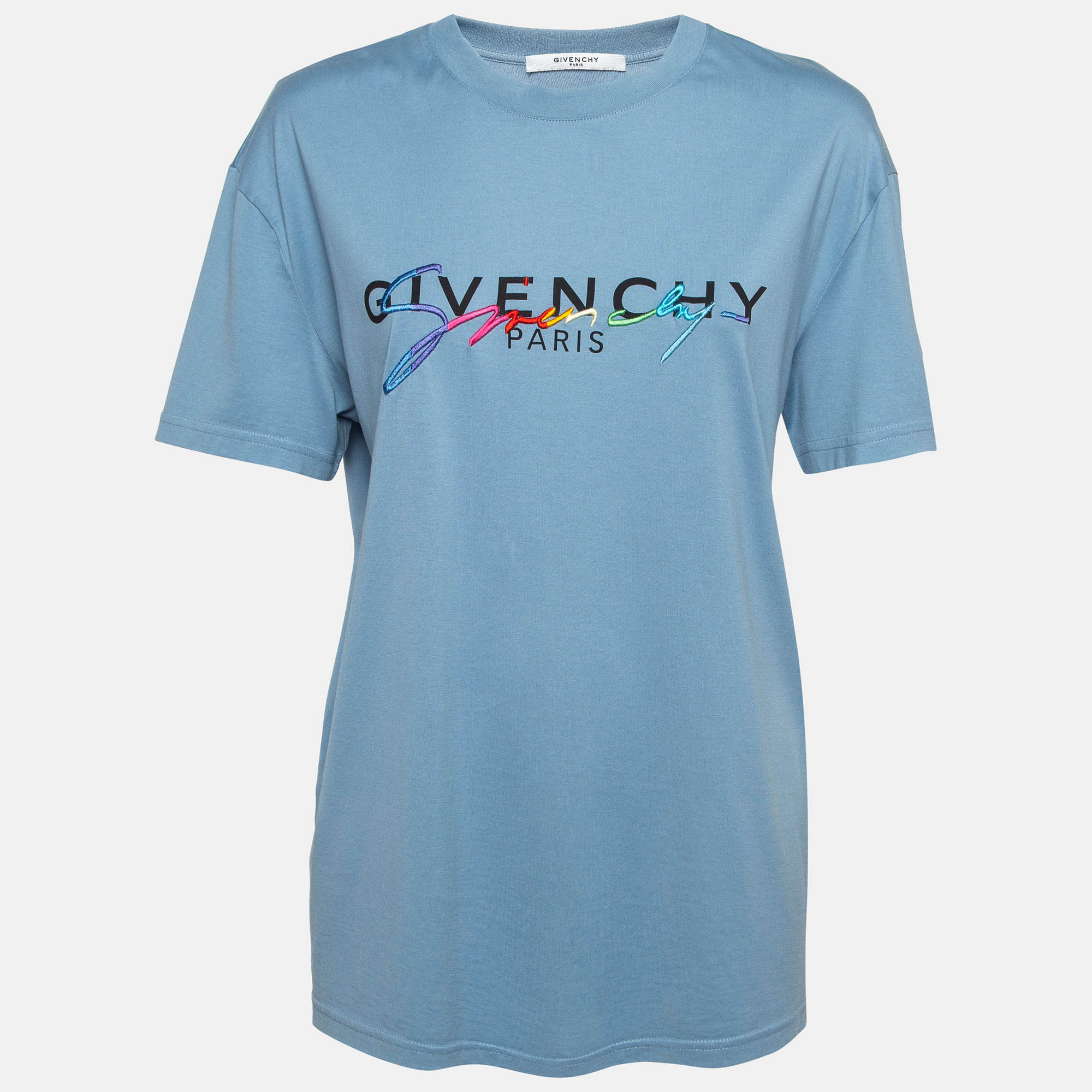 Givenchy Blue Signature Embroidered Cotton T-Shirt XS