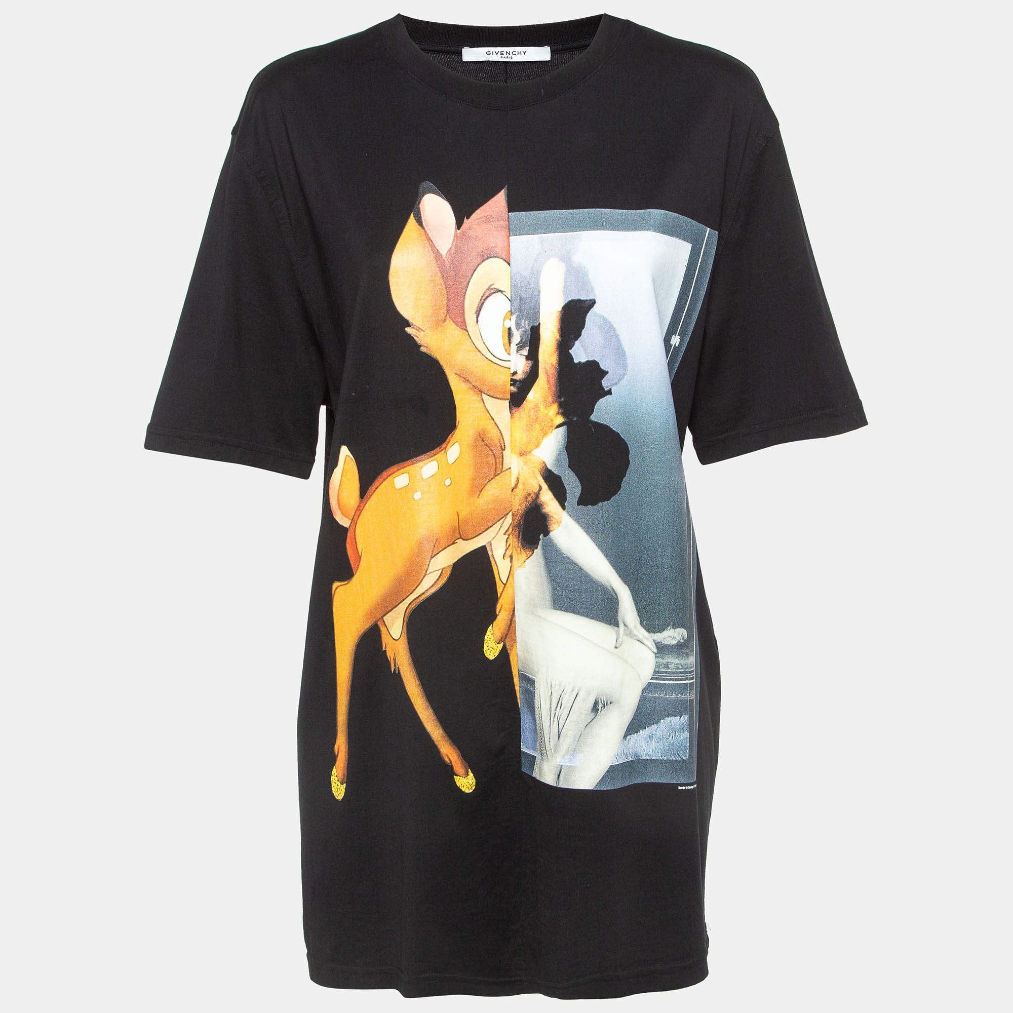 Pre Owned Givenchy Black Bambi Print Cotton T-Shirt L
