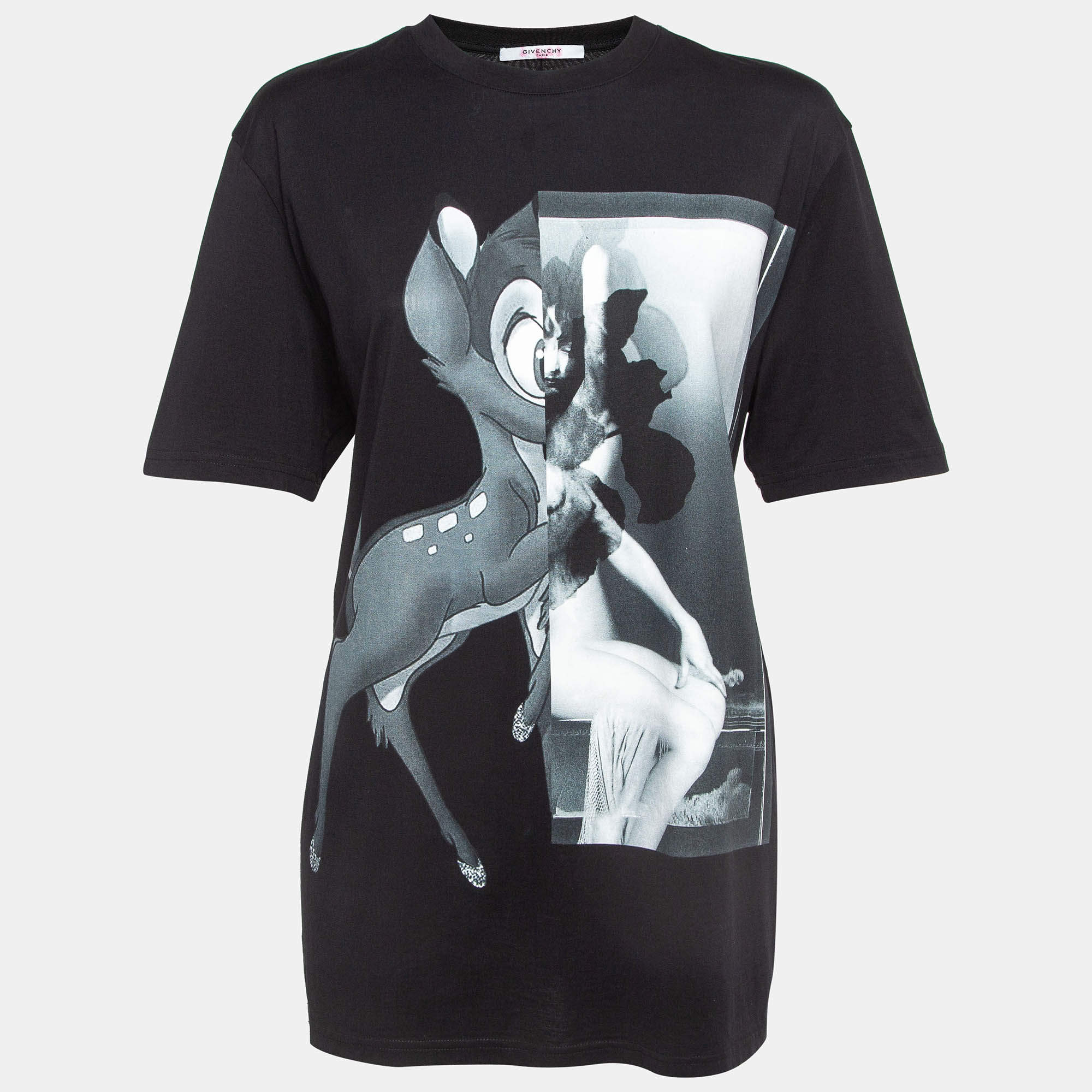 Givenchy Black Bambi Print Cotton Oversized T-Shirt S