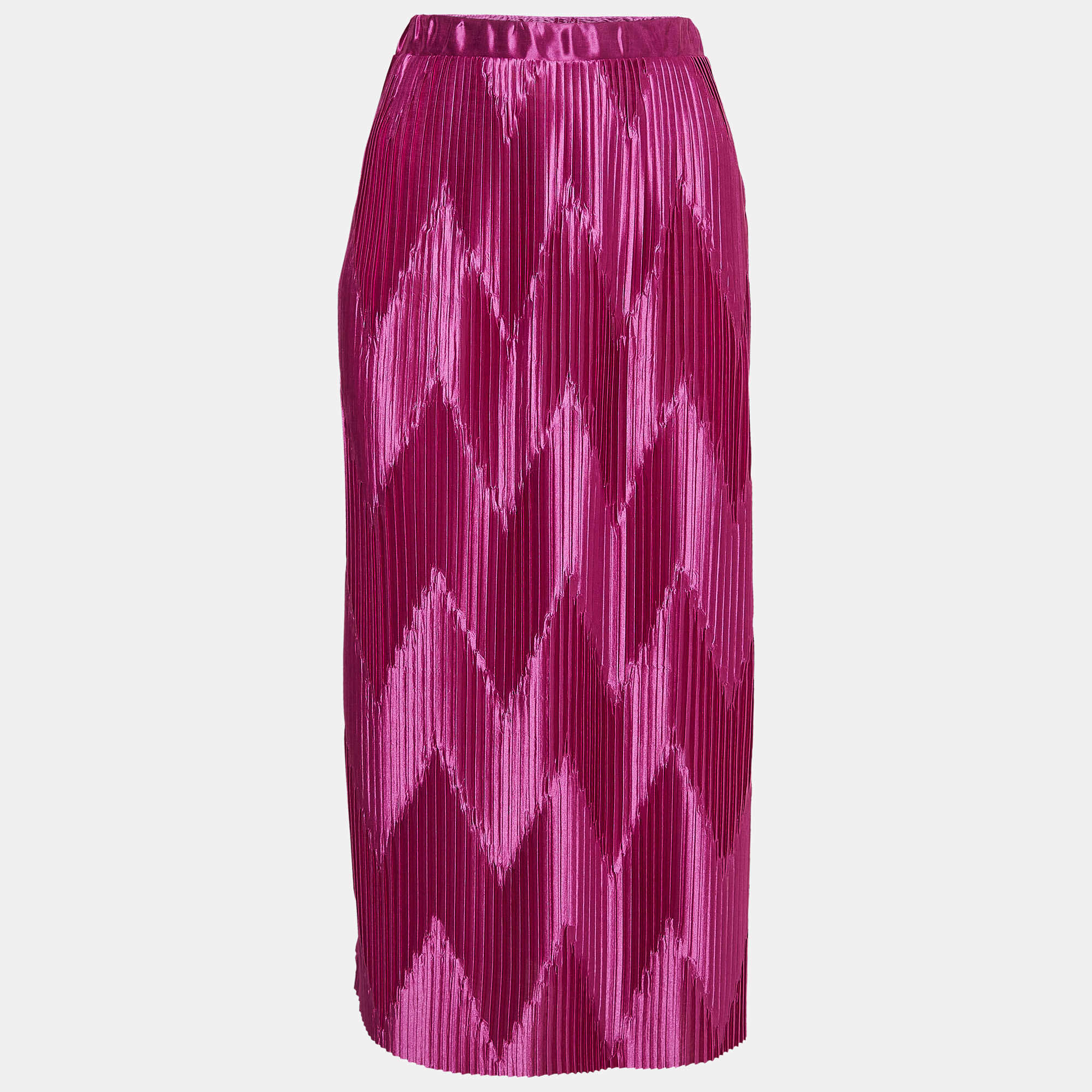 Givenchy Pink Zig-Zag Plisse Satin Midi Skirt M