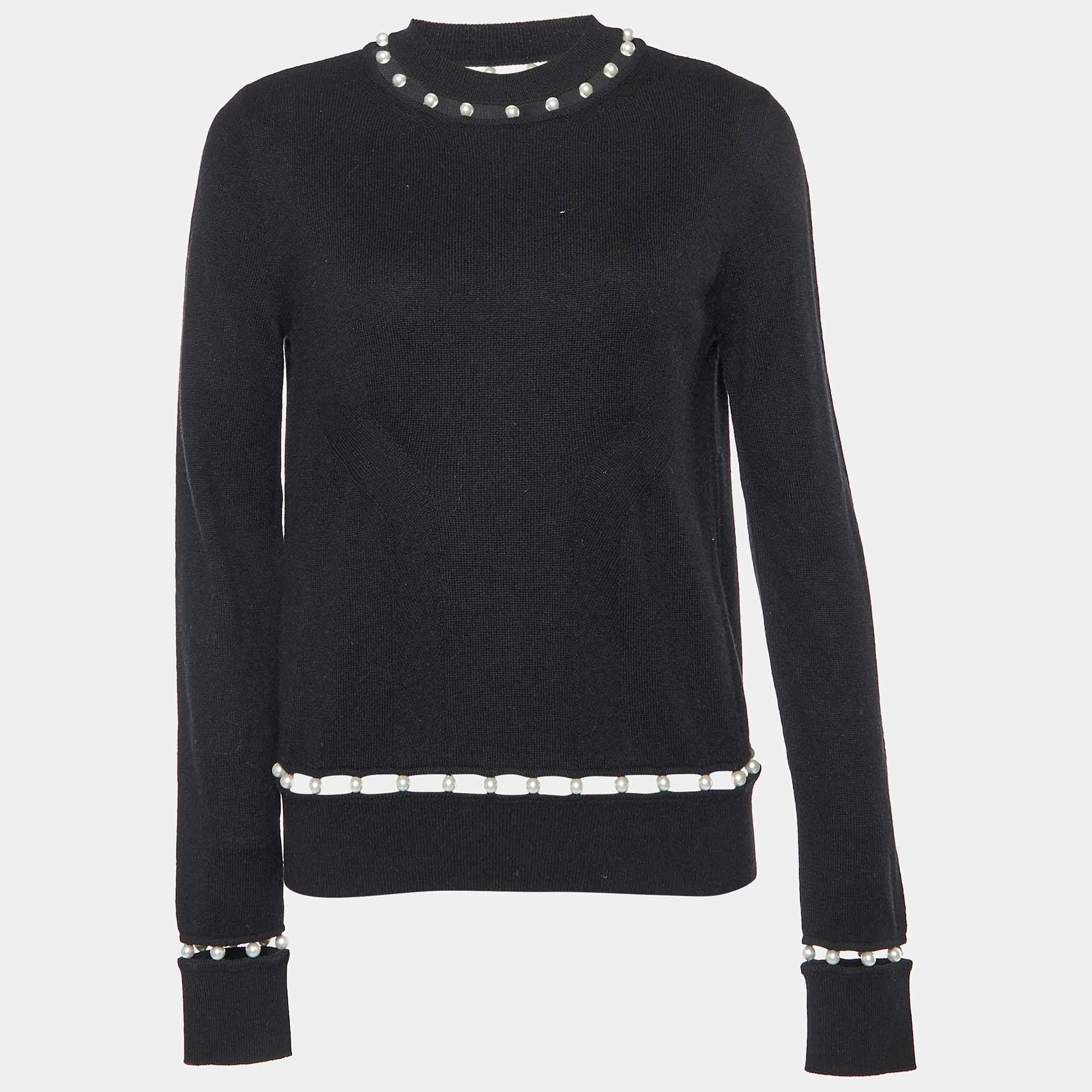 Pre Owned Givenchy Black Beaded Wool Blend Knit Sweater XS