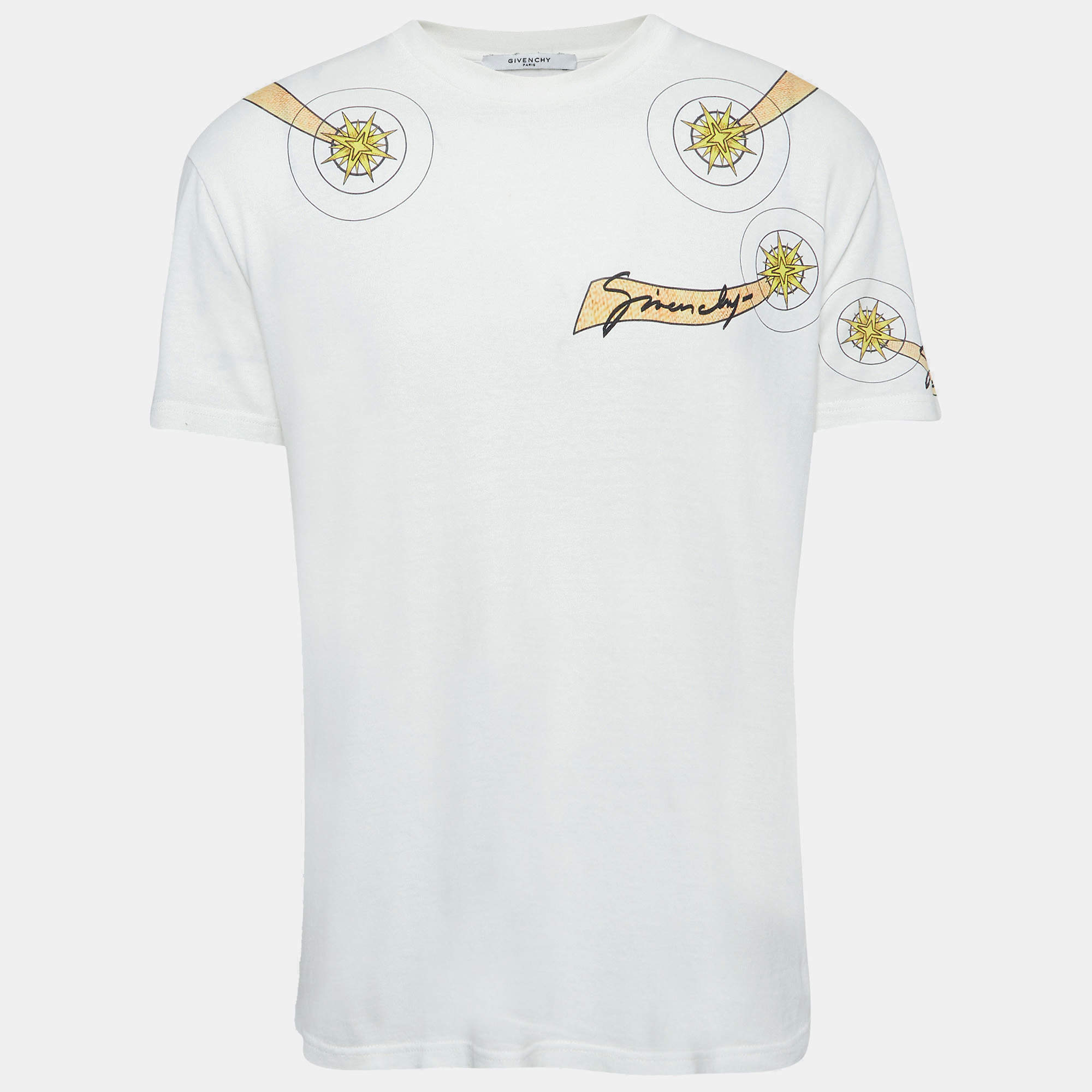 Pre Owned Givenchy White Goat Print Cotton Knit Crew Neck T-Shirt XS