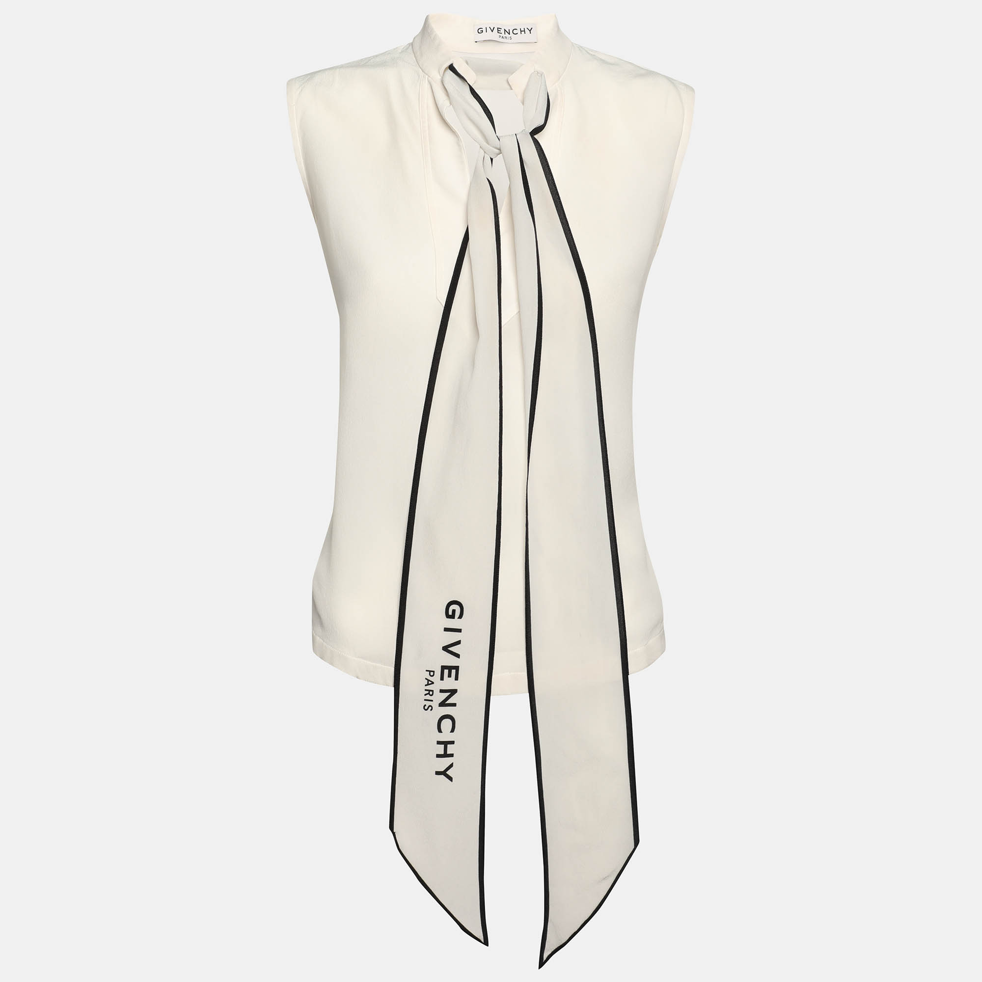 مملوكة مسبقًا Givenchy Cream Silk Logo Scarf Detail Top S