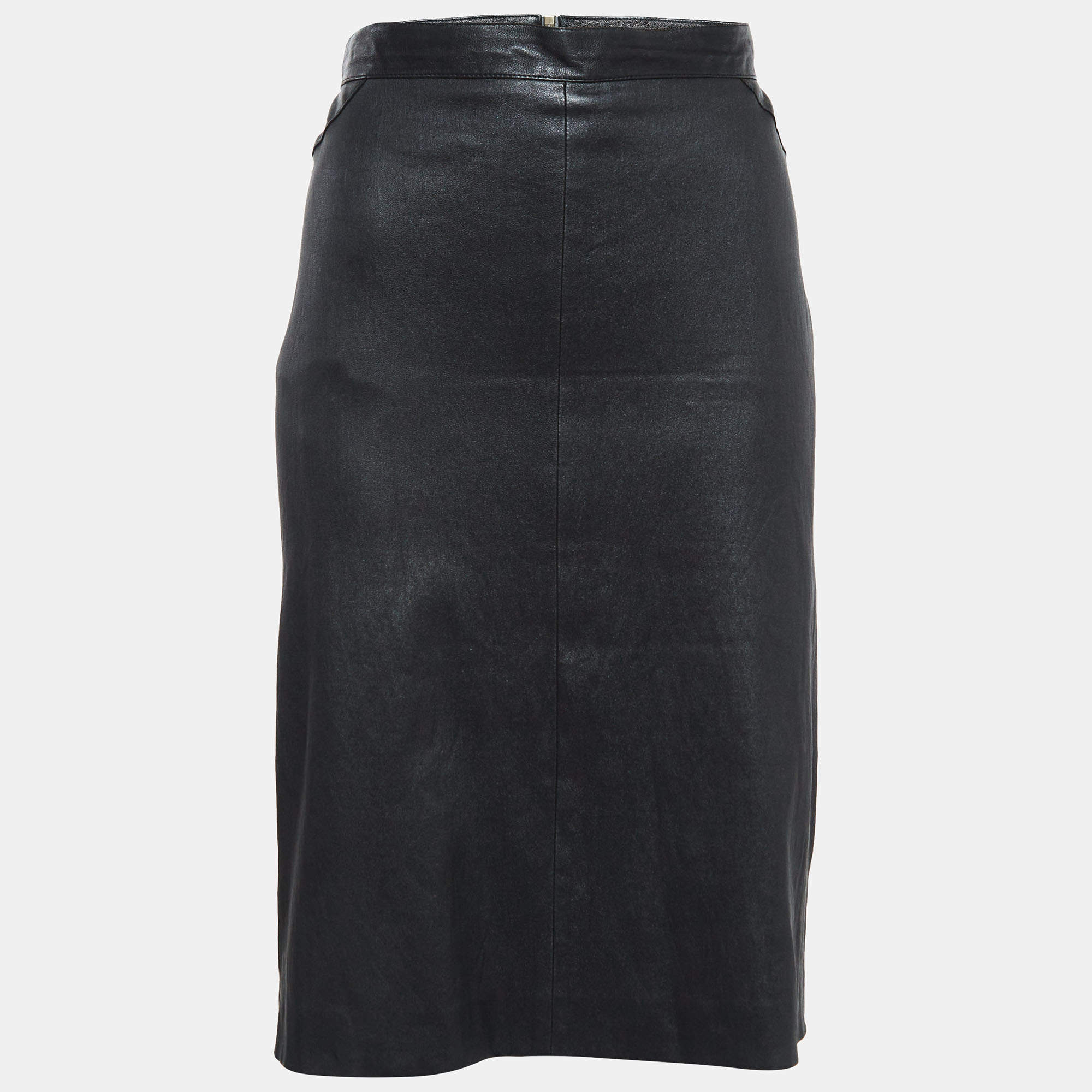 Givenchy Black Leather Zip-Up Skirt L