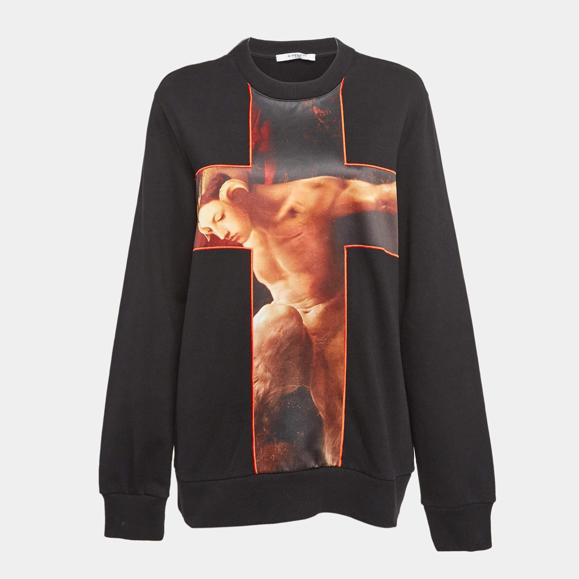 Givenchy Black Applique Faun Motif Cross Cotton Sweatshirt M
