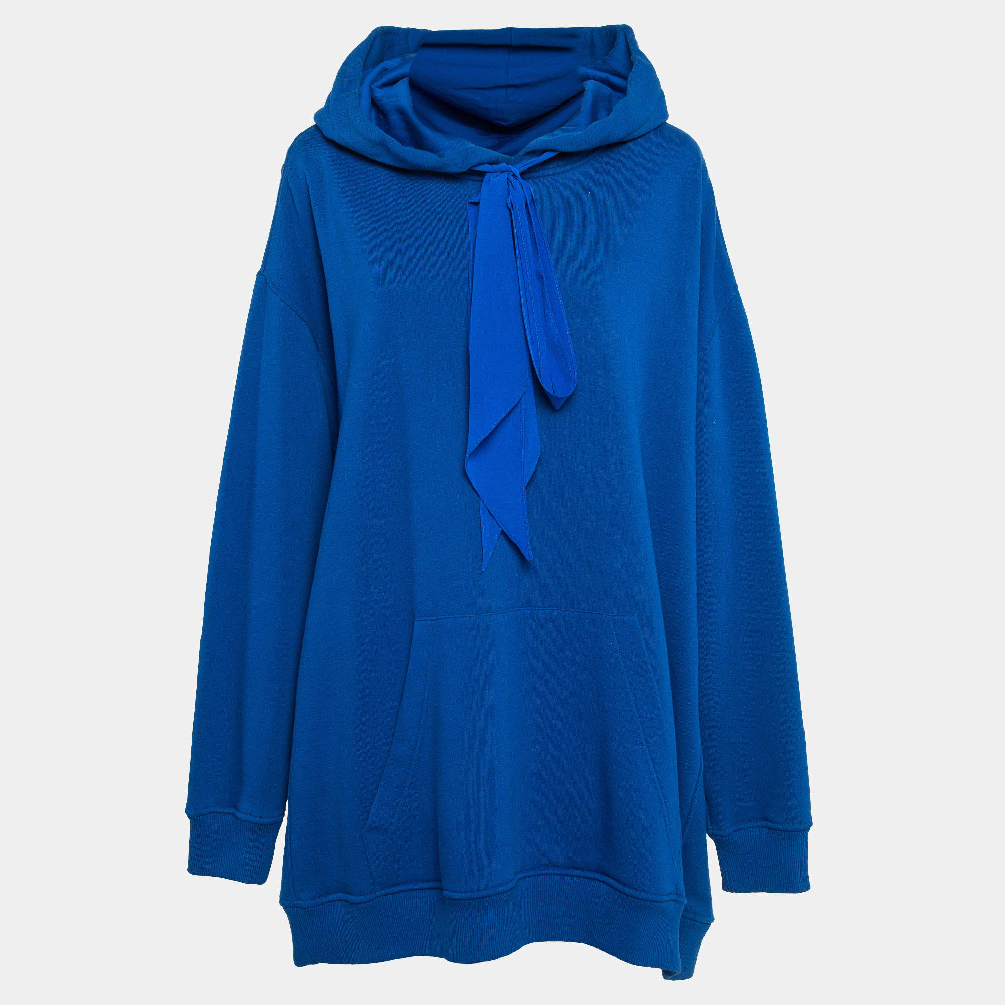 Pre Owned Givenchy Blue Cotton Fleece and Silk Ribbons Hoodie Dress S