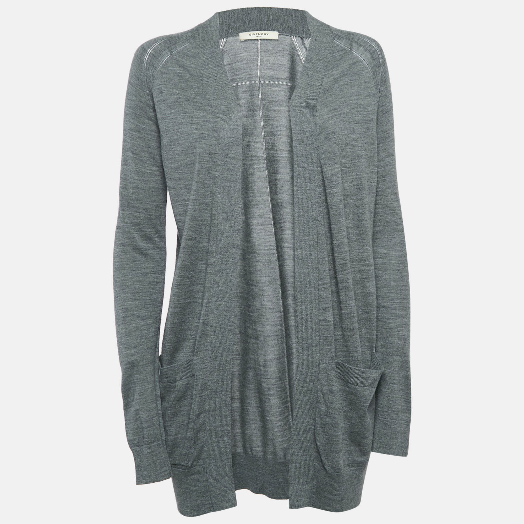 Givenchy Grey Wool Open Front Long Cardigan XS