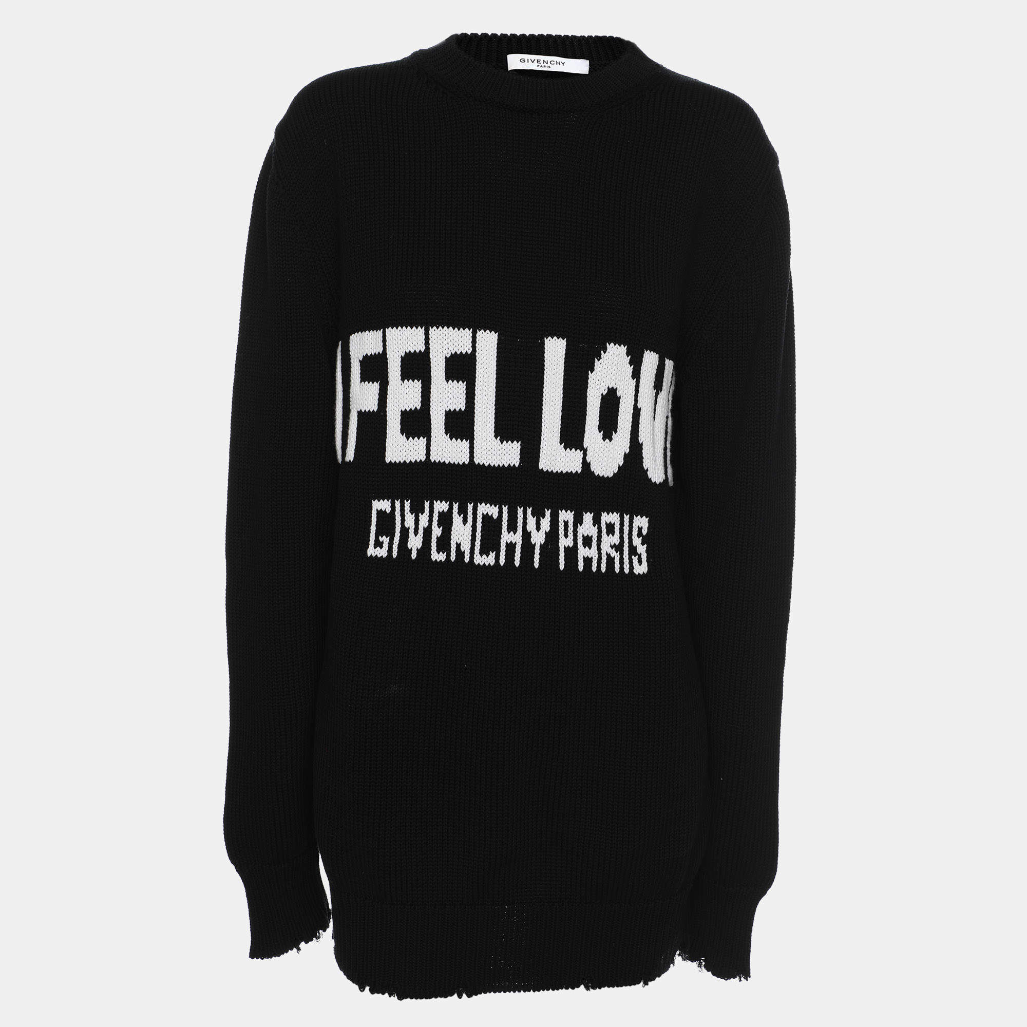 Givenchy Black Cotton Knit I Feel Love Crew Neck Sweater M Givenchy | TLC