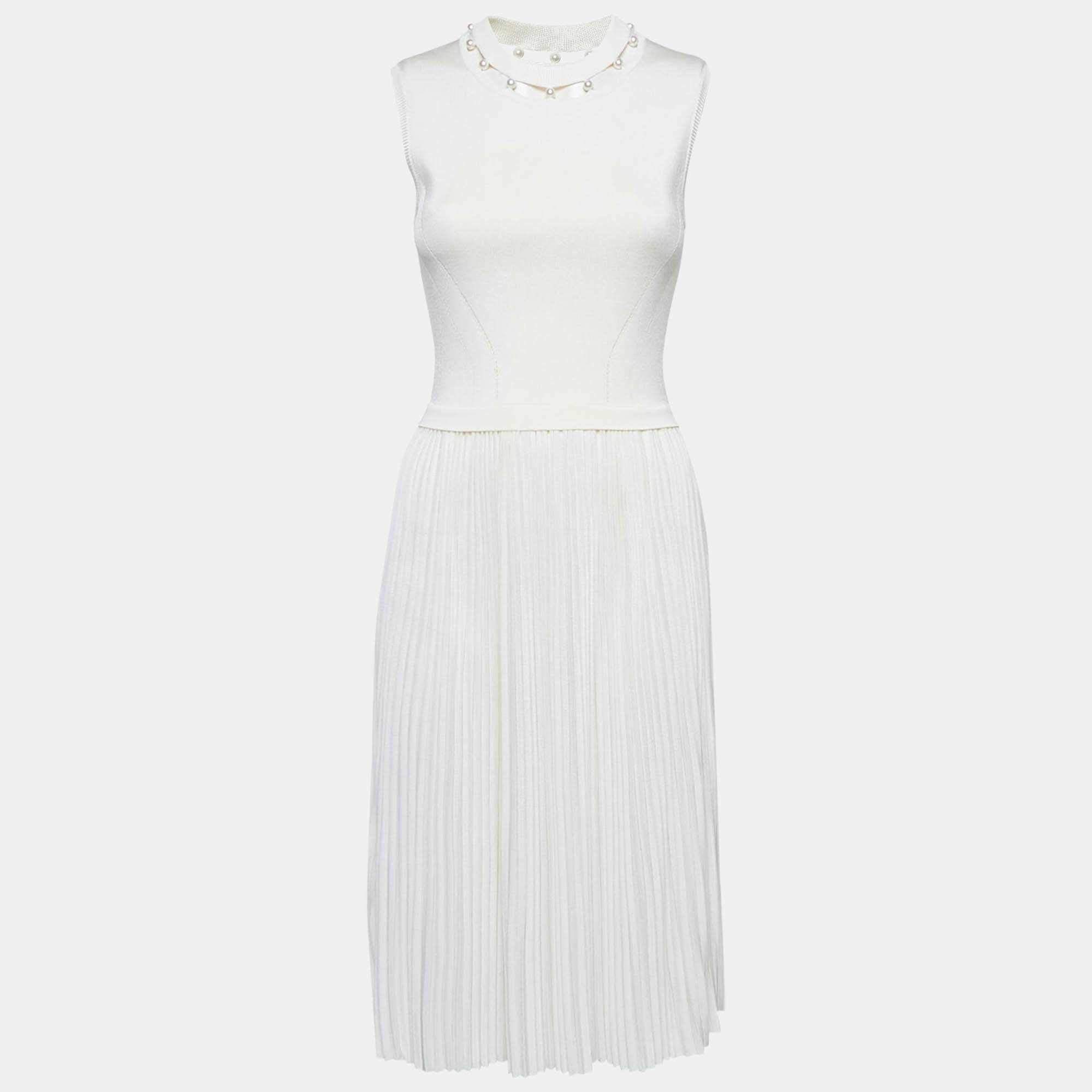 Givenchy Ivory Stretch Knit Pleated Midi Dress XS
