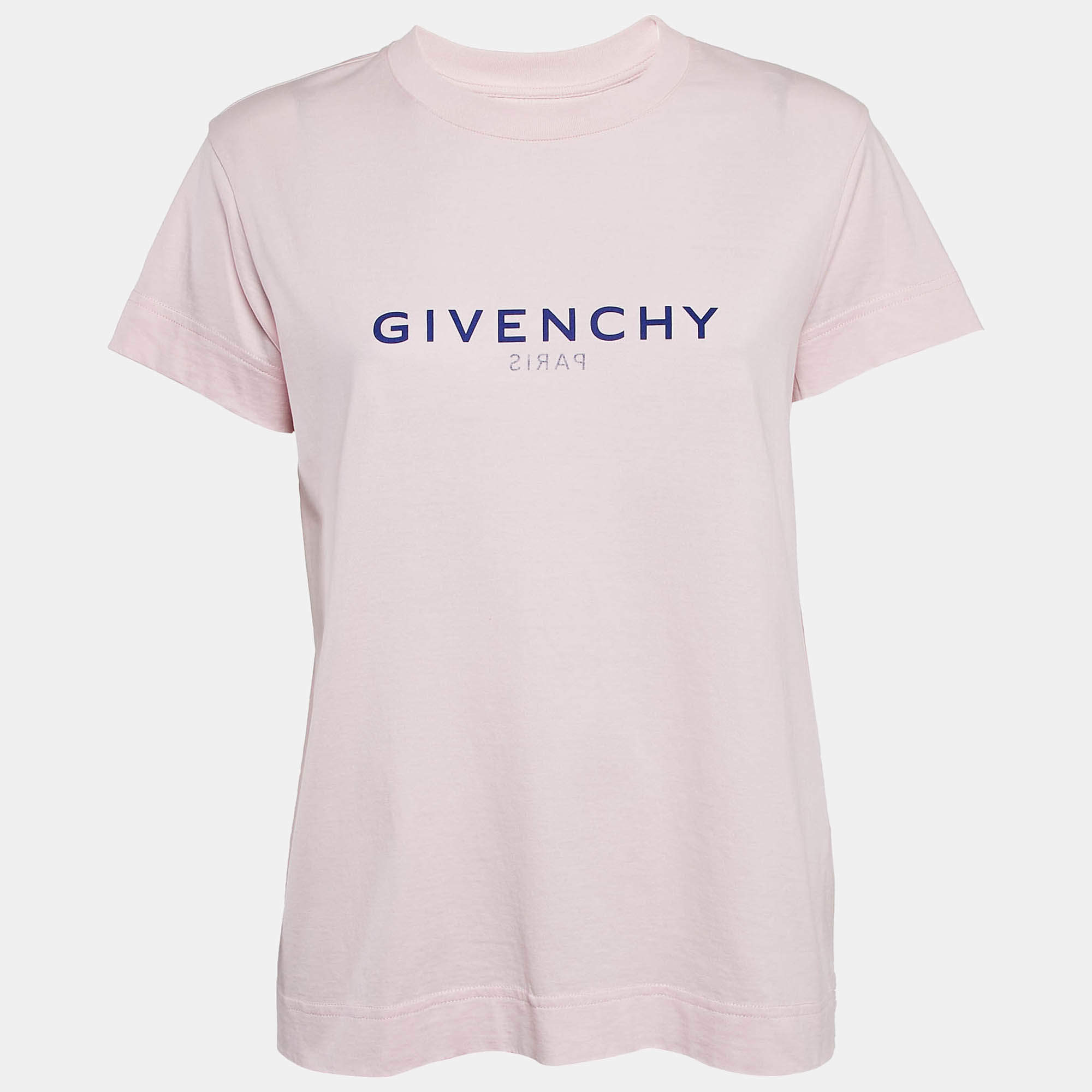 مملوكة مسبقًا Givenchy Light Pink Logo Print Jersey Crew Neck T-Shirt L