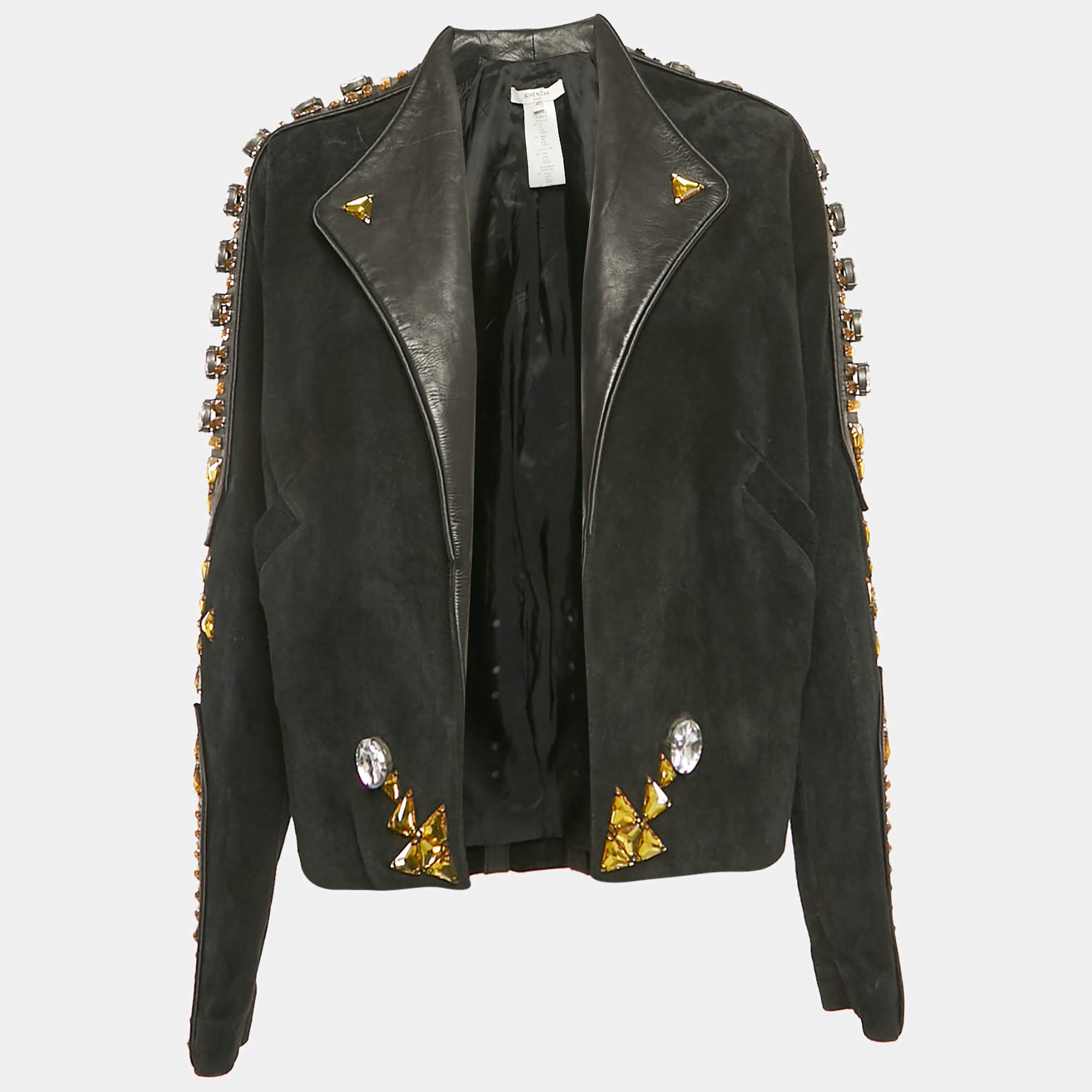 Givenchy Black Studded Suede Open Front Jacket L